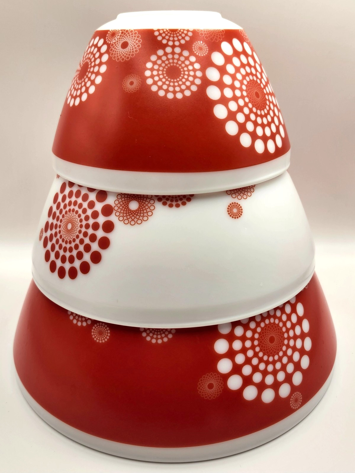 Vintage Charm Inspired by Pyrex 3pc bowl set Retro Flowers Burned Orange Color