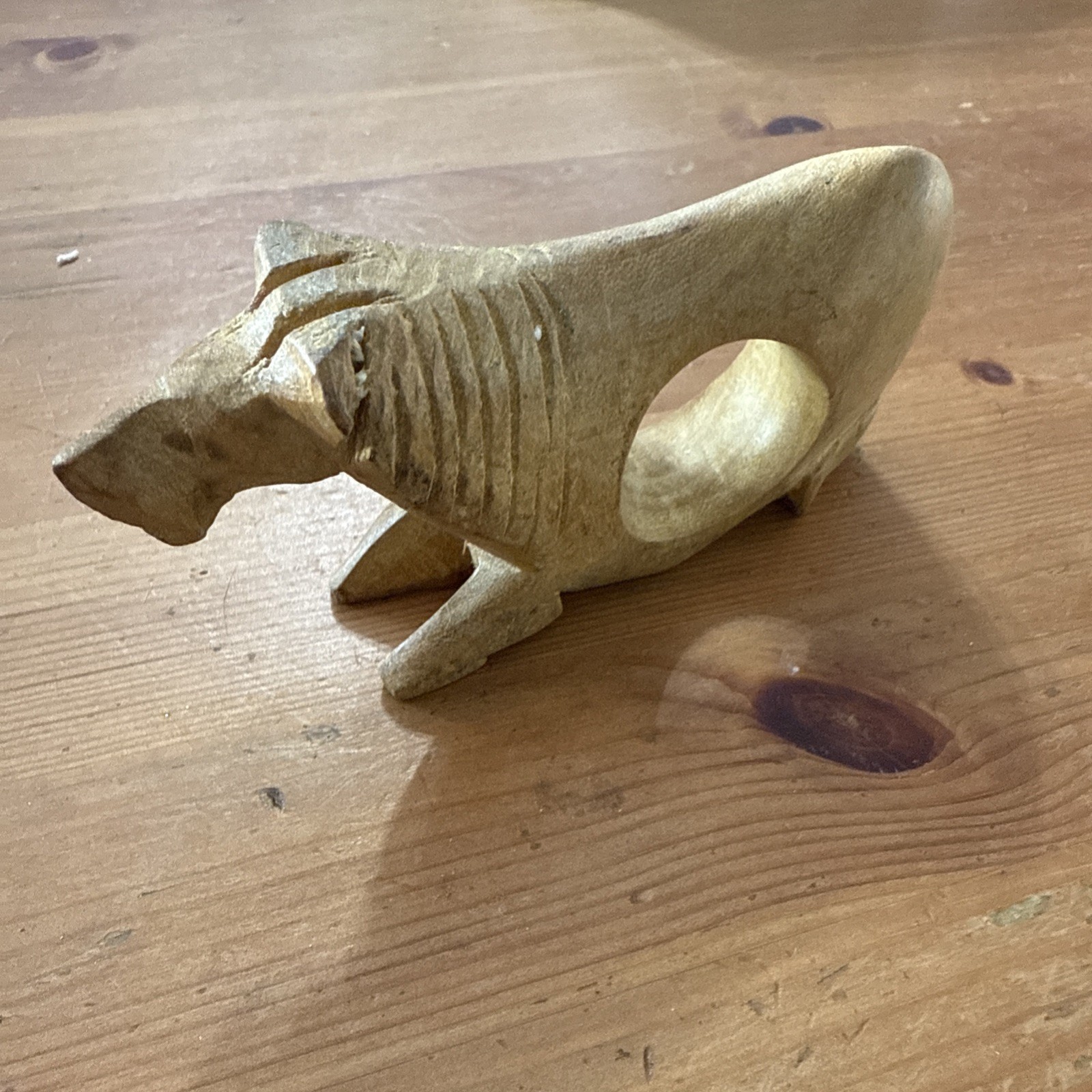 Vintage Hand Carved Wood Safari Animal Napkin Ring Figural Lion