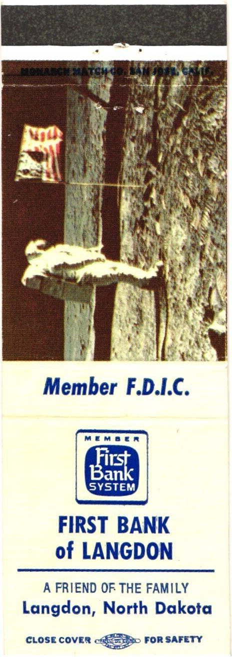 First Bank of Langdon Langdon ND Vintage Matchbook Cover 1970s First Bank of Langdon Langdon ND Vintage Matchbook Cover 1970s