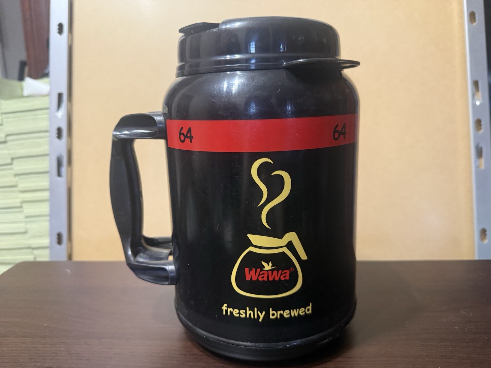 VTG WAWA 64 oz Freshly Brewed Large Black Coffee Mug Tumbler - Whirley USA VTG WAWA 64 oz Freshly Brewed Large Black Coffee Mug Tumbler - Whirley USA