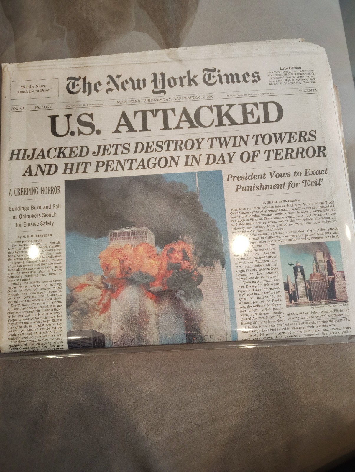 911 The New York Times UNCIRCULATED Preserved In Archival Plastic And Boxes
