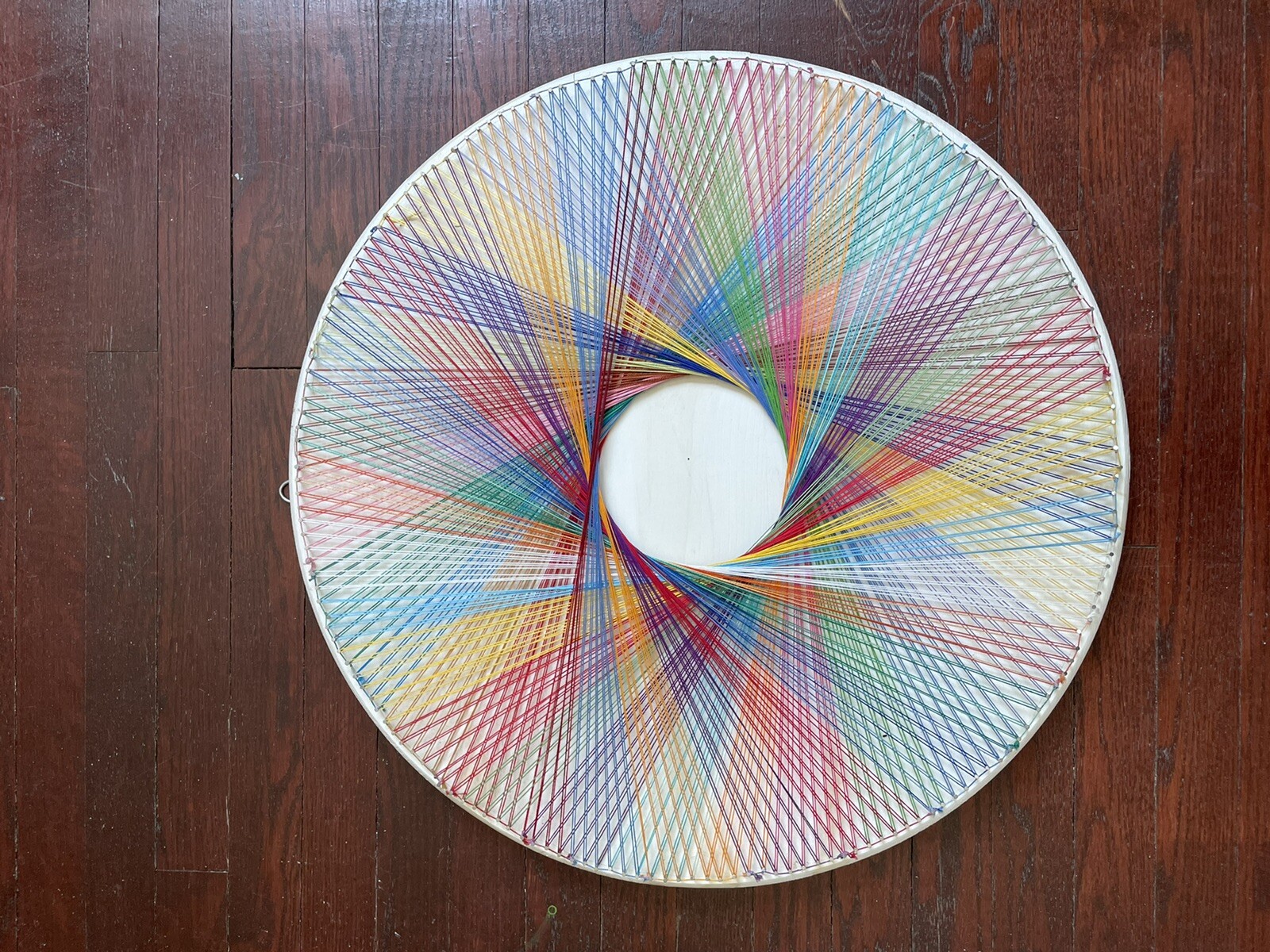 Vintage String Nail Art spirograph RAINBOW Wall Hanging Picture Framed 24\'\'