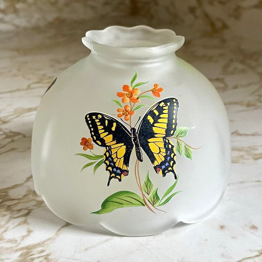 Vintage Westmoreland Fairy Lamp Shade Frosted Glass Top ONLY Butterflies