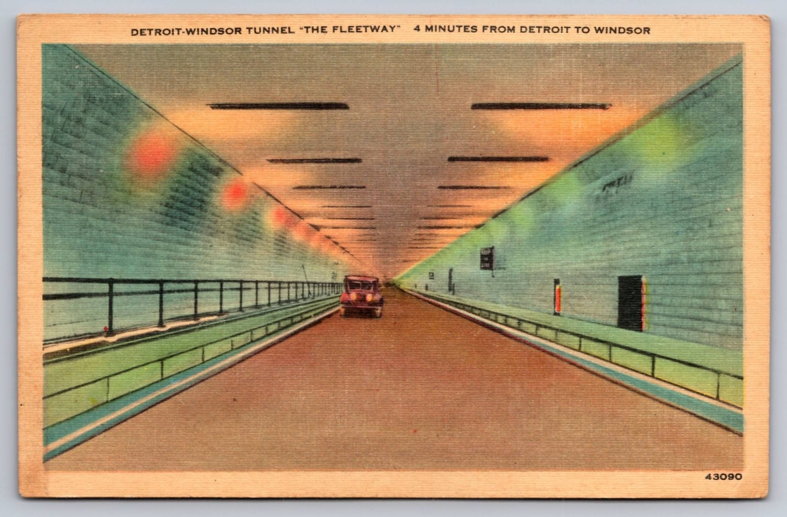 Michigan Detroit Windsor Canada Tunnel The Fleetway Auto Postcard c.1940