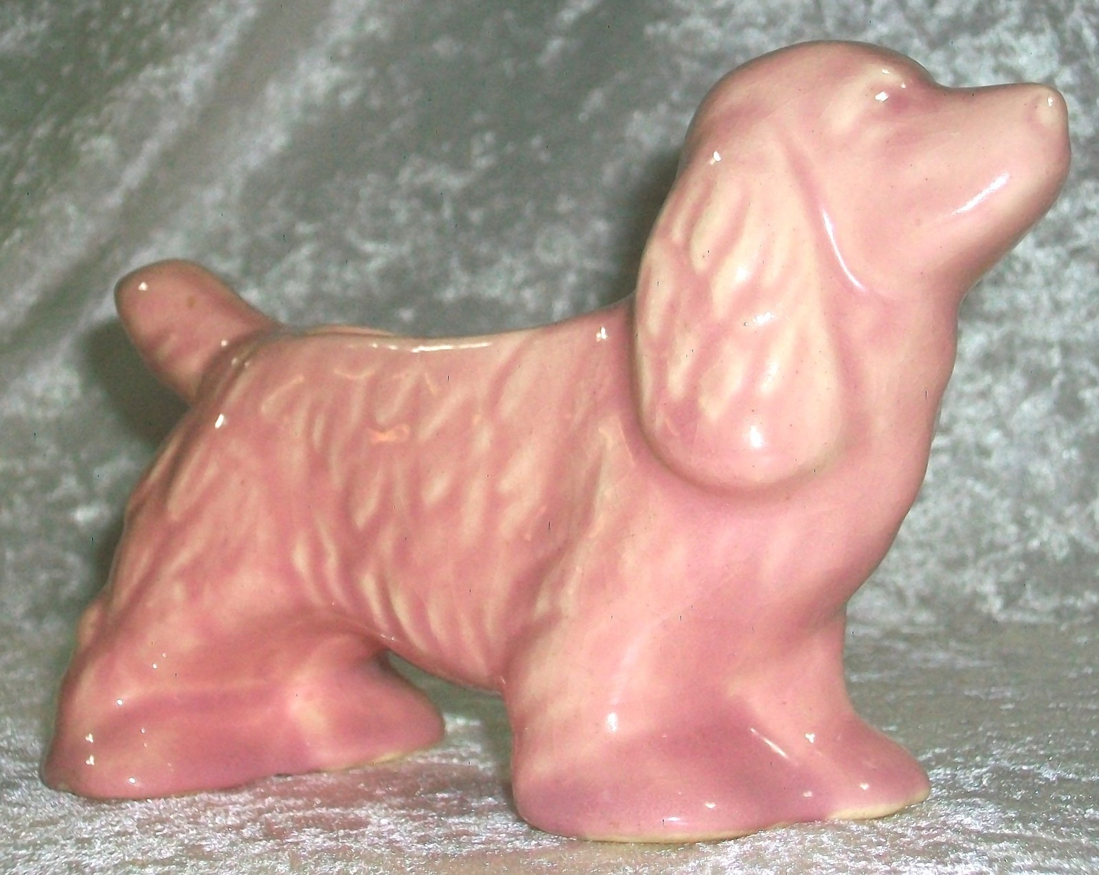 Vintage Shawnee Pale Pink Standing Cocker Spaniel Dog Pottery Planter Ohio USA
