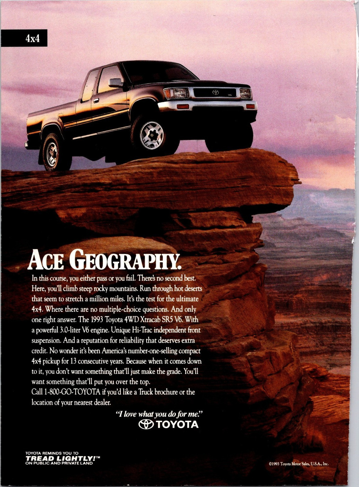 Vintage Ad in Protective Sleeve - 1993 Toyota Xtracab 4x4 Truck - pre- Tacoma