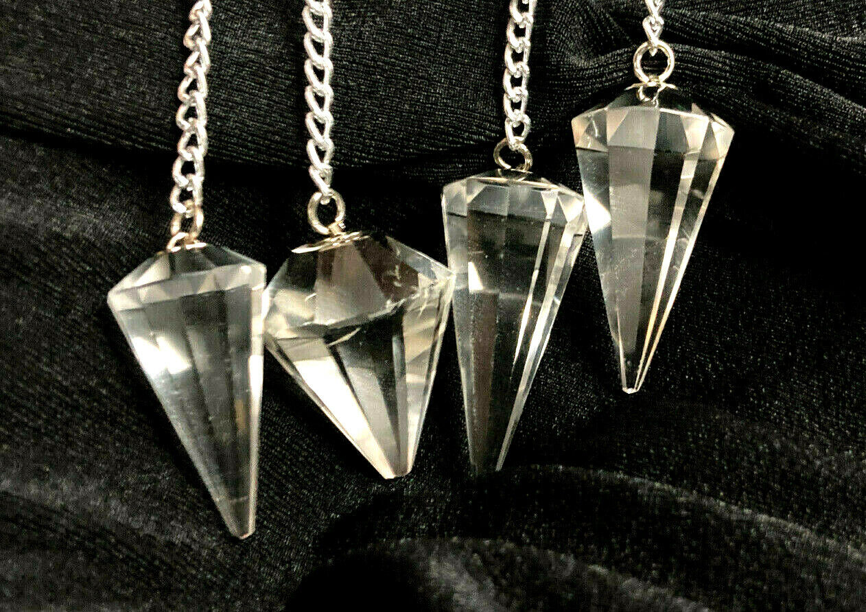 SET of 4 QUARTZ  FACATED PENDULUMS with CHAINS
