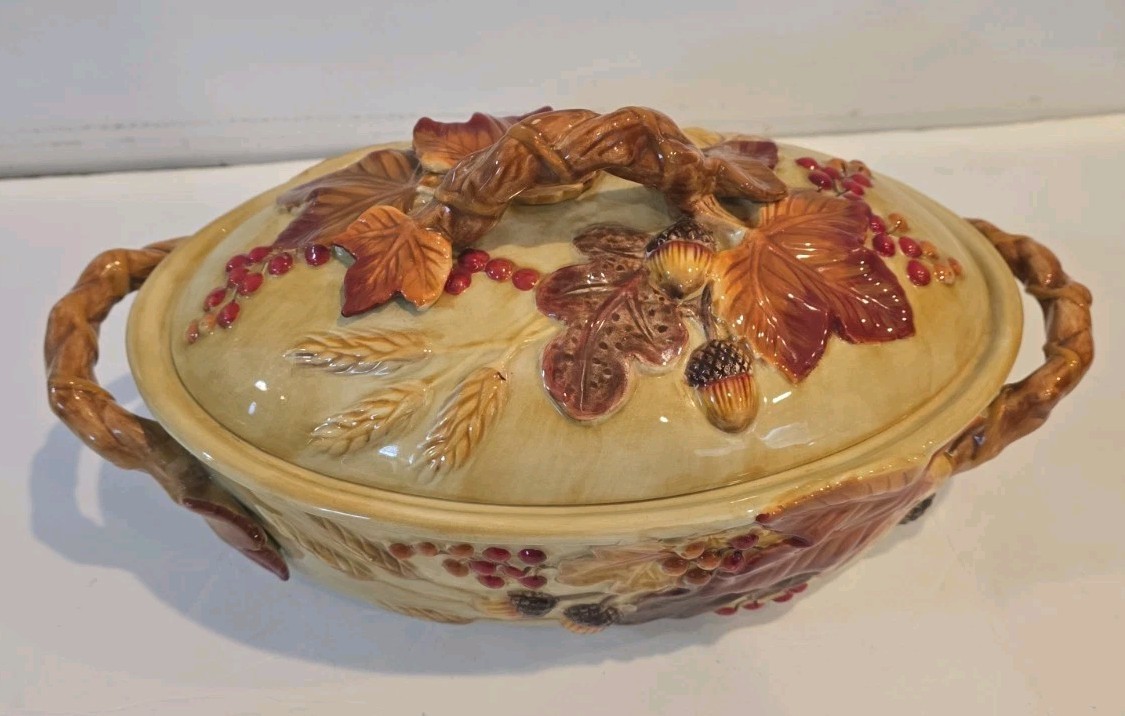 Vtg Fitz & Floyd Harvest Covered Vegetable Serve Bowl L 12.75 x W 7 x H 3 Vtg Fitz & Floyd Harvest Covered Vegetable Serve Bowl L 12.75 x W 7 x H 3