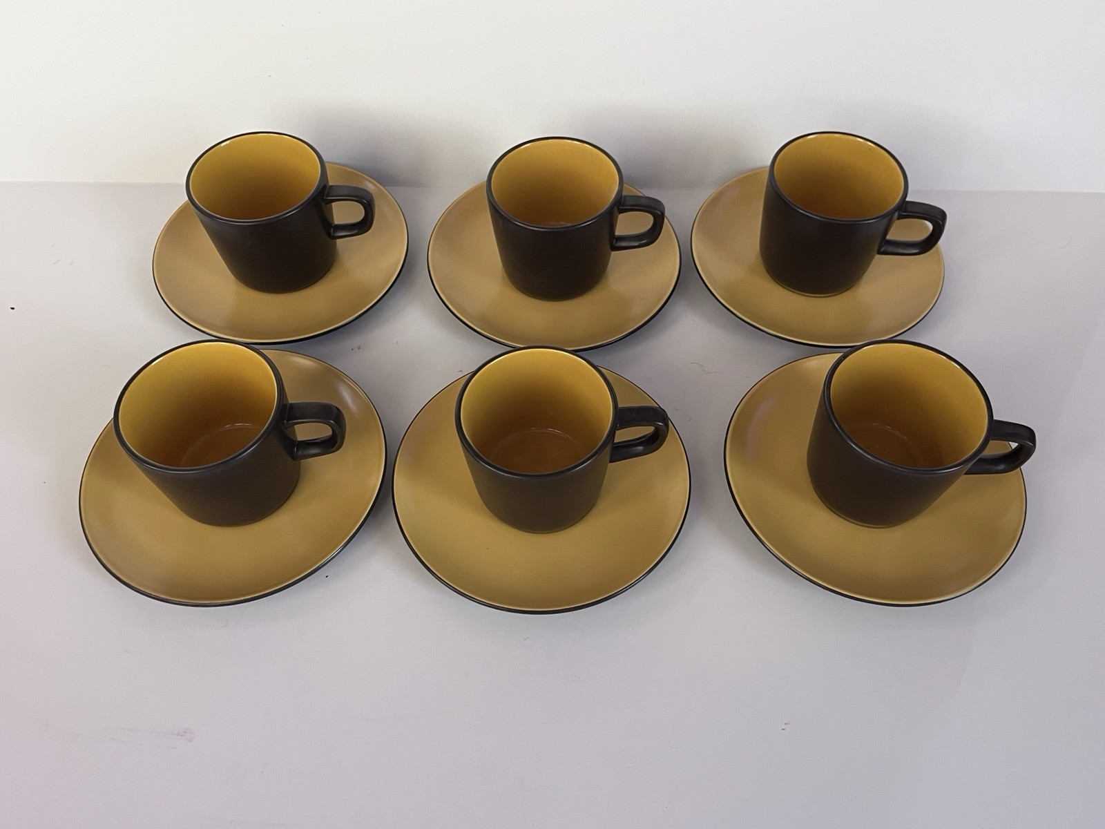 Lot 6 Vintage MIKASA Cups & Saucers Terra Stone CURRY YELLOW Japan 7126 EUC