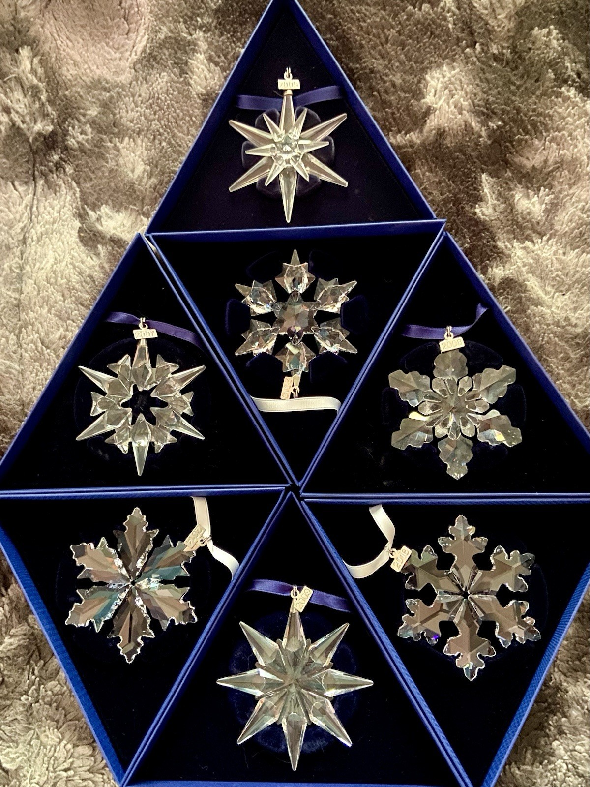 Swavorski Snowflake Ornaments, Lot Of 7, 2005,2007,2008, 2009,2010,2014,2016 Swavorski Snowflake Ornaments, Lot Of 7, 2005,2007,2008, 2009,2010,2014,2016