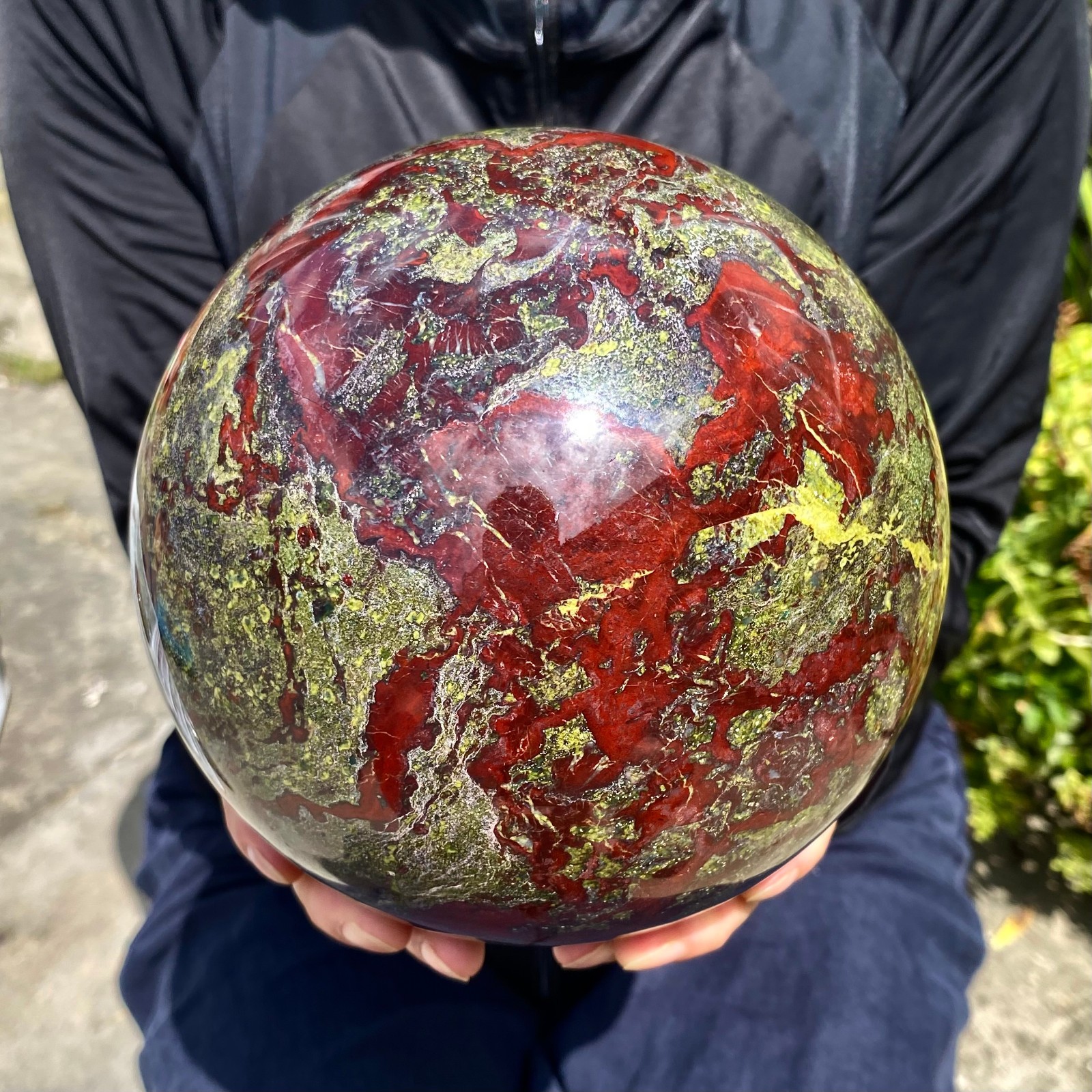 14.08LB Natural dragon blood stone quartz sphere crystal ball reiki healing