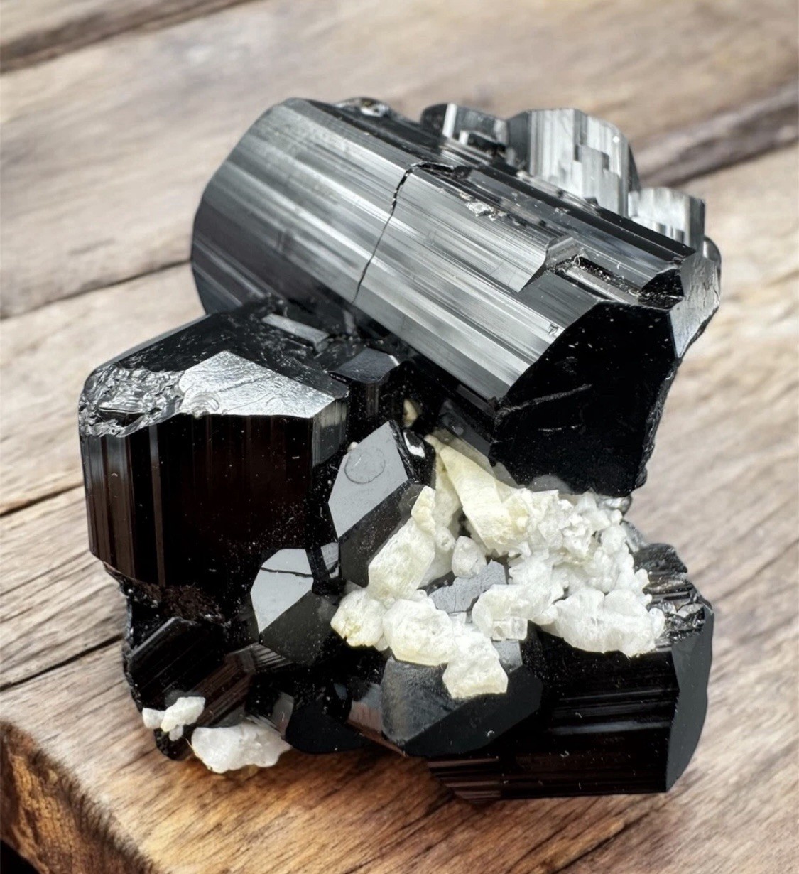 Brilliant Natural Glassy Black Tourmaline Crystal Matrix Raw Cluster Specimen