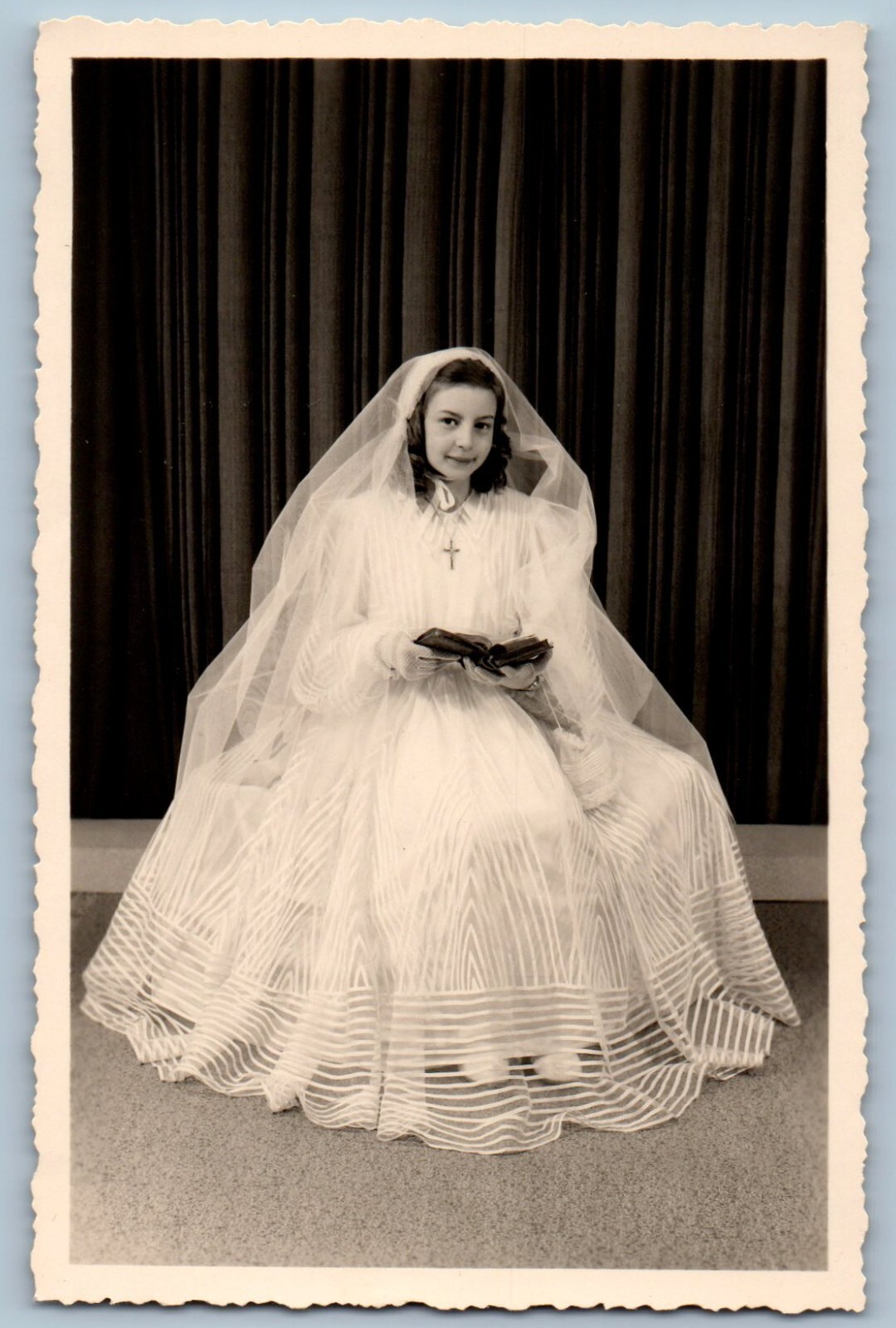 Pretty Girl Postcard RPPC Photo Wearing White Gown With Bible c1910's Antique Pretty Girl Postcard RPPC Photo Wearing White Gown With Bible c1910's Antique