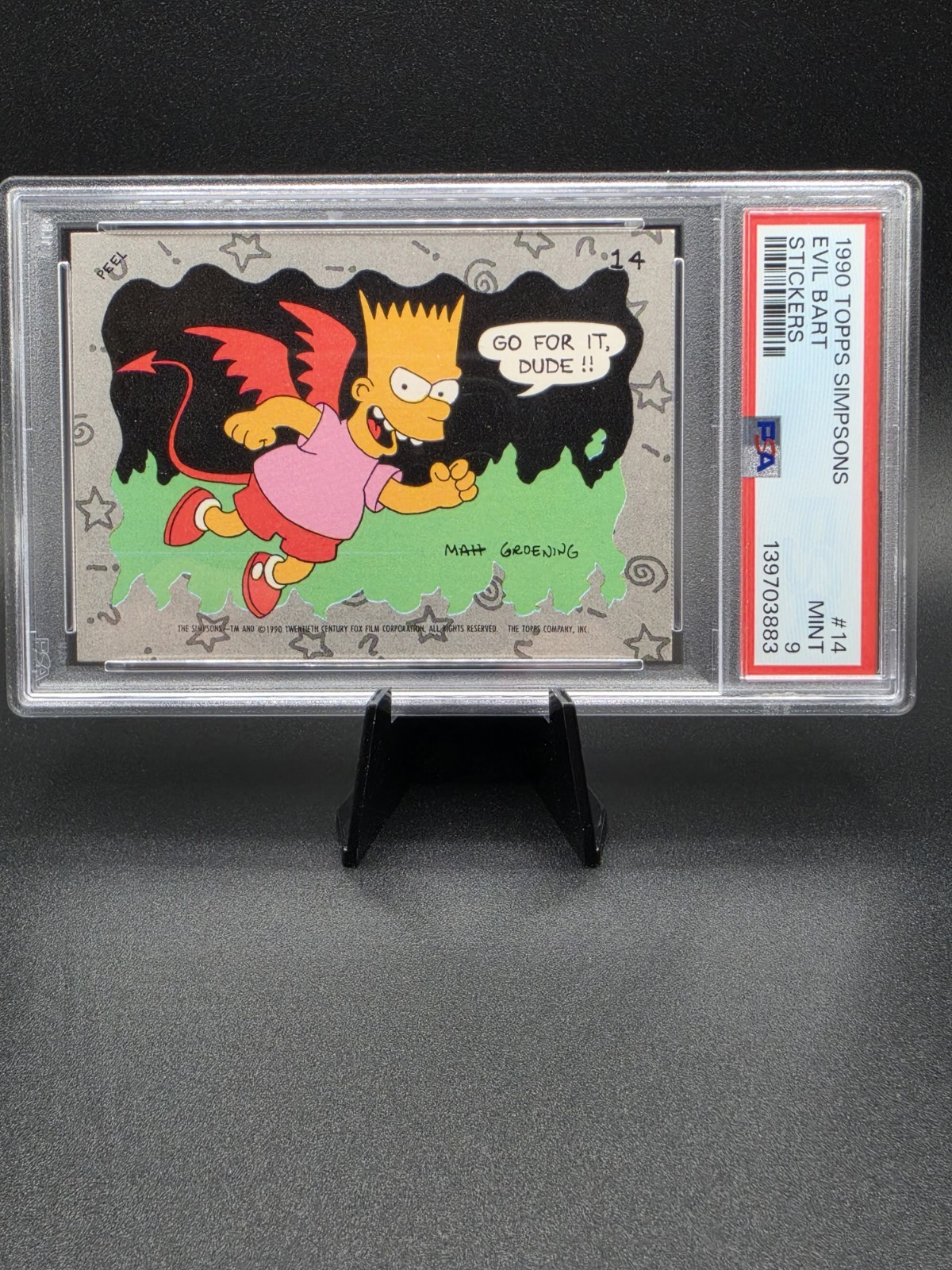 1990 Topps Simpsons Sticker - #14 Evil Bart / Bart Simpson - PSA 9 MINT 1990 Topps Simpsons Sticker - #14 Evil Bart / Bart Simpson - PSA 9 MINT