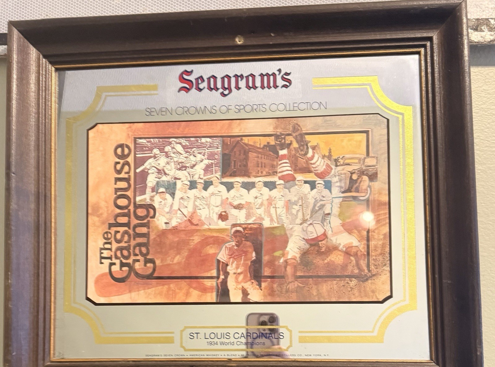 Vintage Seagram’s 7 Crown Gas House Gang St Louis Cardinals Advertising Mirror