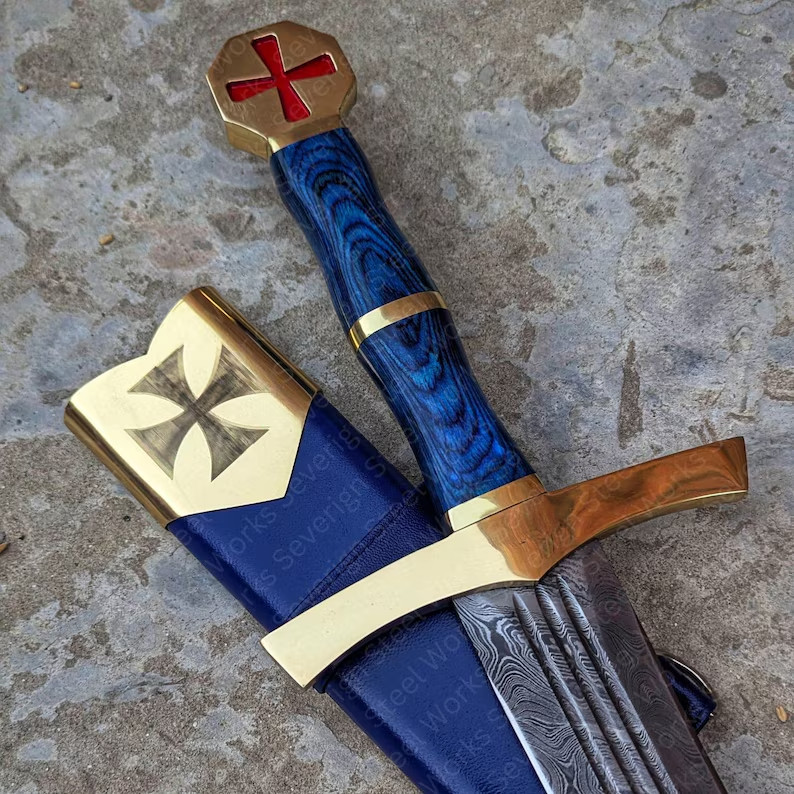 Handmade Damascus Steel Templar Knight Sword Medieval Sacred Blade Gift For him