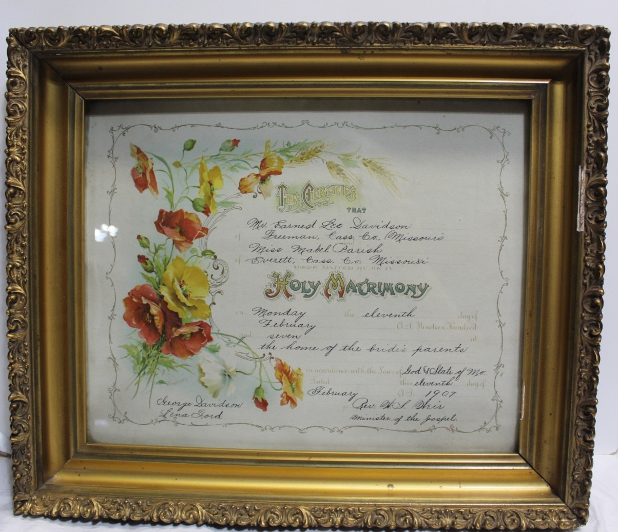 Antique Ornate Carved Framed Marriage Certificate From 1907 Antique Ornate Carved Framed Marriage Certificate From 1907