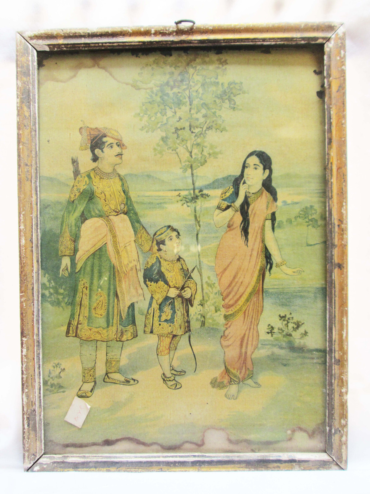 Antique Vintage Hindu Religious Sita & King in Jungle Old Lithograph Rare Print