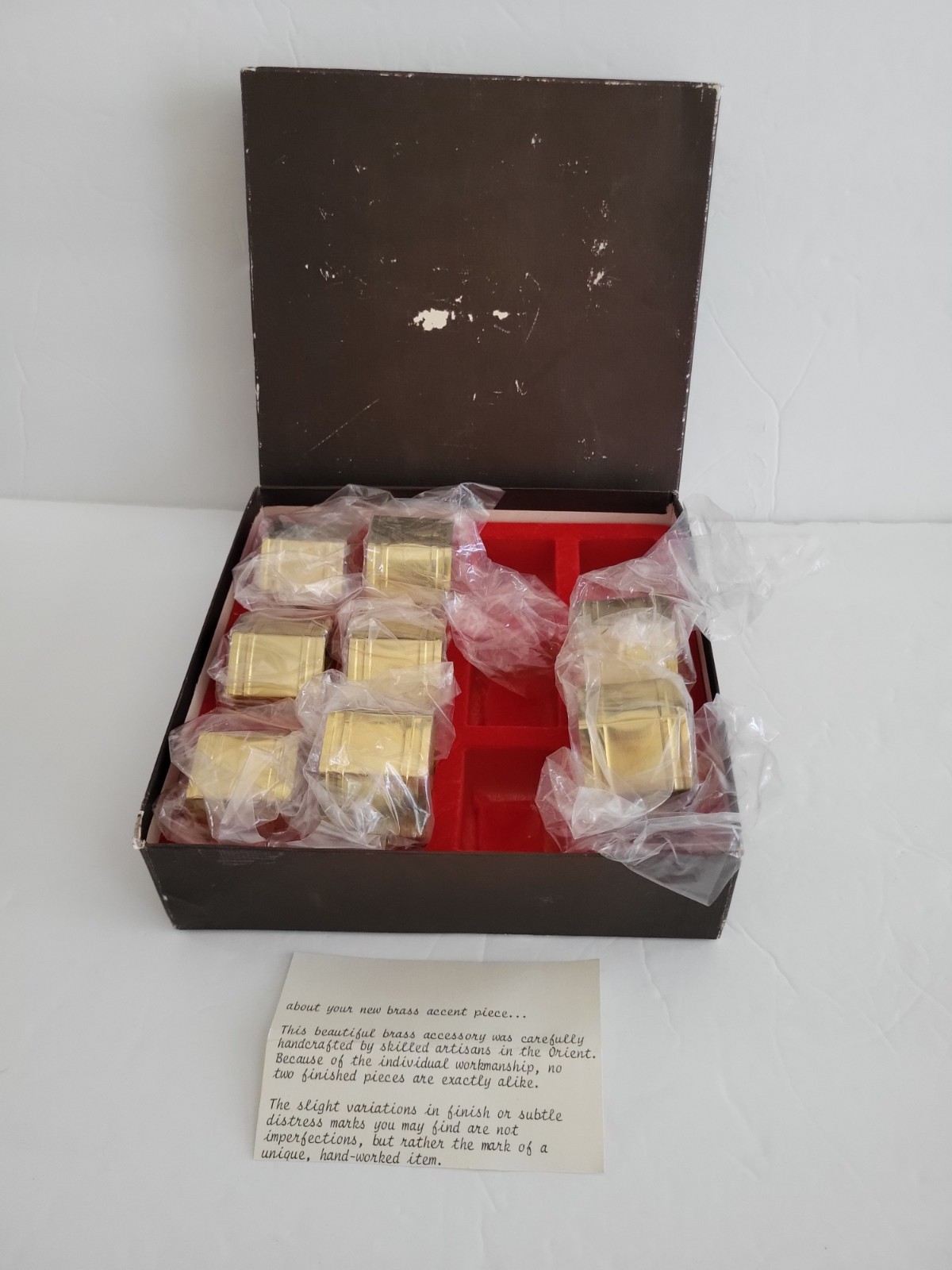 Vintage Spiegel Brass Hexagon Shaped Napkin Rings Set of 8 NEW In BOX