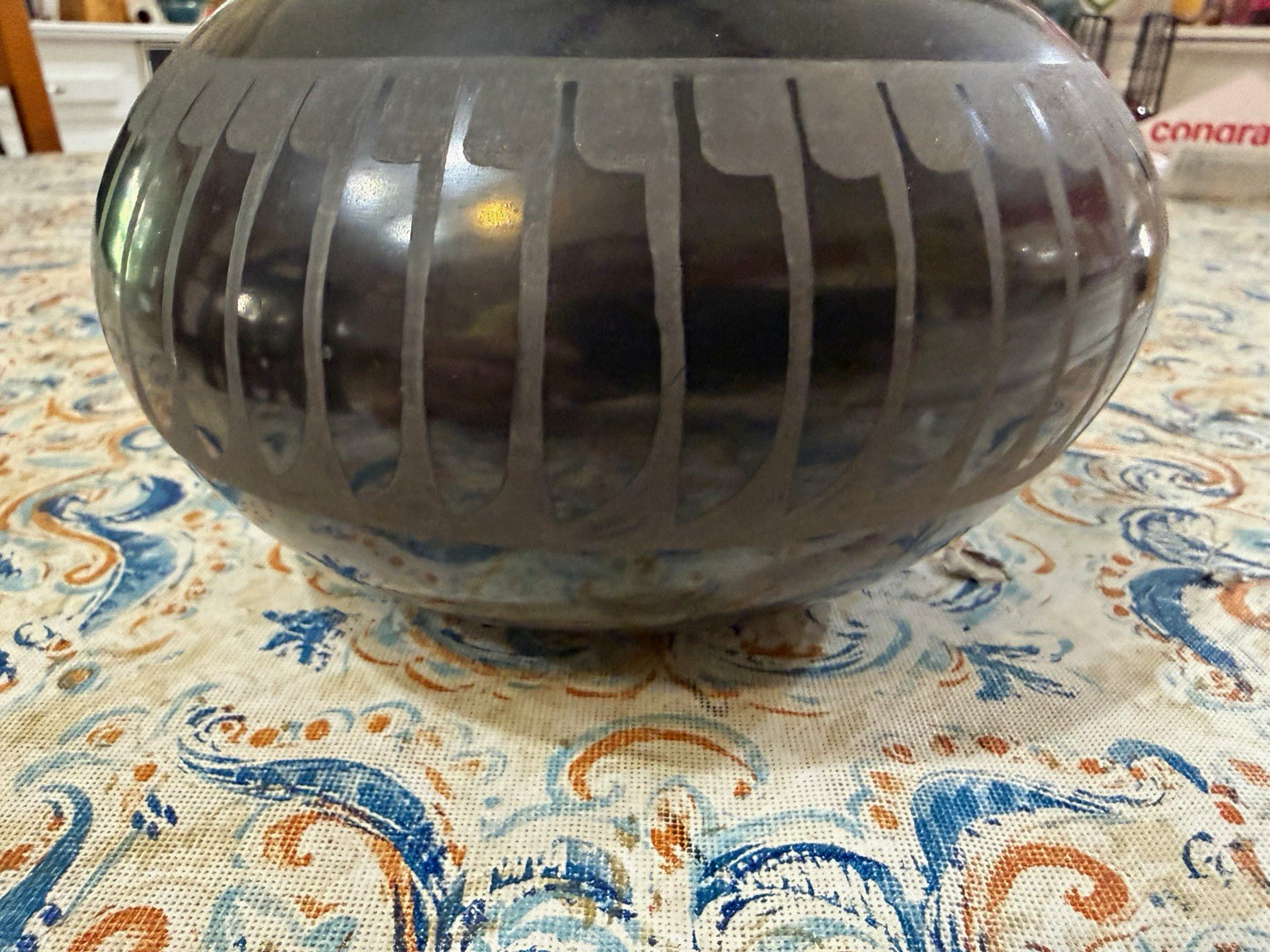 Maria Martinez signed black pottery bowl 3.5 tall by 6.5 wide Maria Martinez signed black pottery bowl 3.5 tall by 6.5 wide