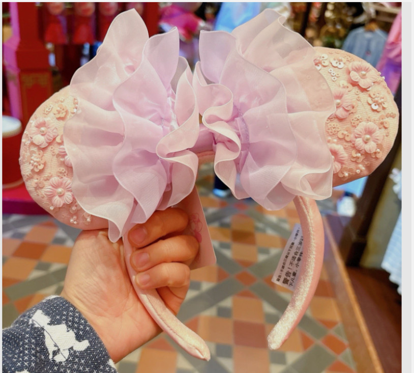 2026 Disney authentic Pink Sakura Minnie Bow Ear headband Hong Kong Disneyland