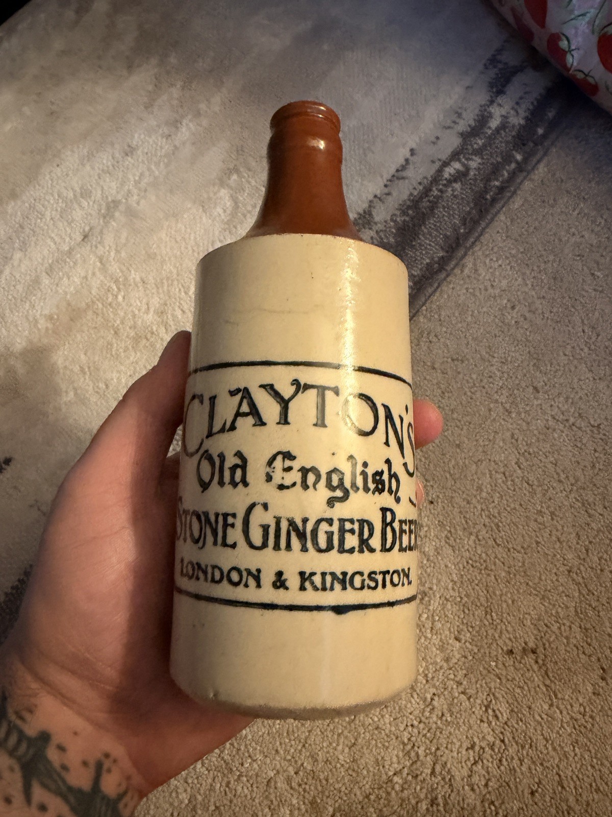Clayton\'s Old English Stone Ginger Beer London & Kingston Stoneware Bottle Clayton\'s Old English Stone Ginger Beer London & Kingston Stoneware Bottle