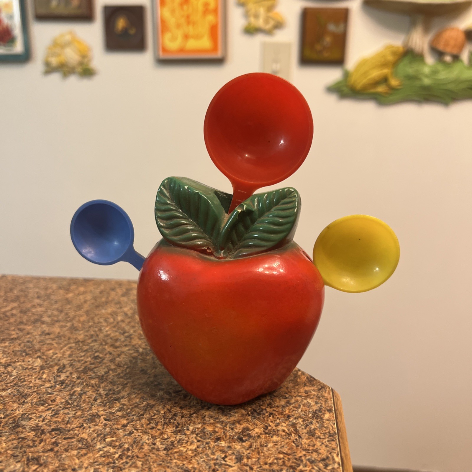 Vintage Apple Chalk Ware with Measuring Spoons Vintage Apple Chalk Ware with Measuring Spoons