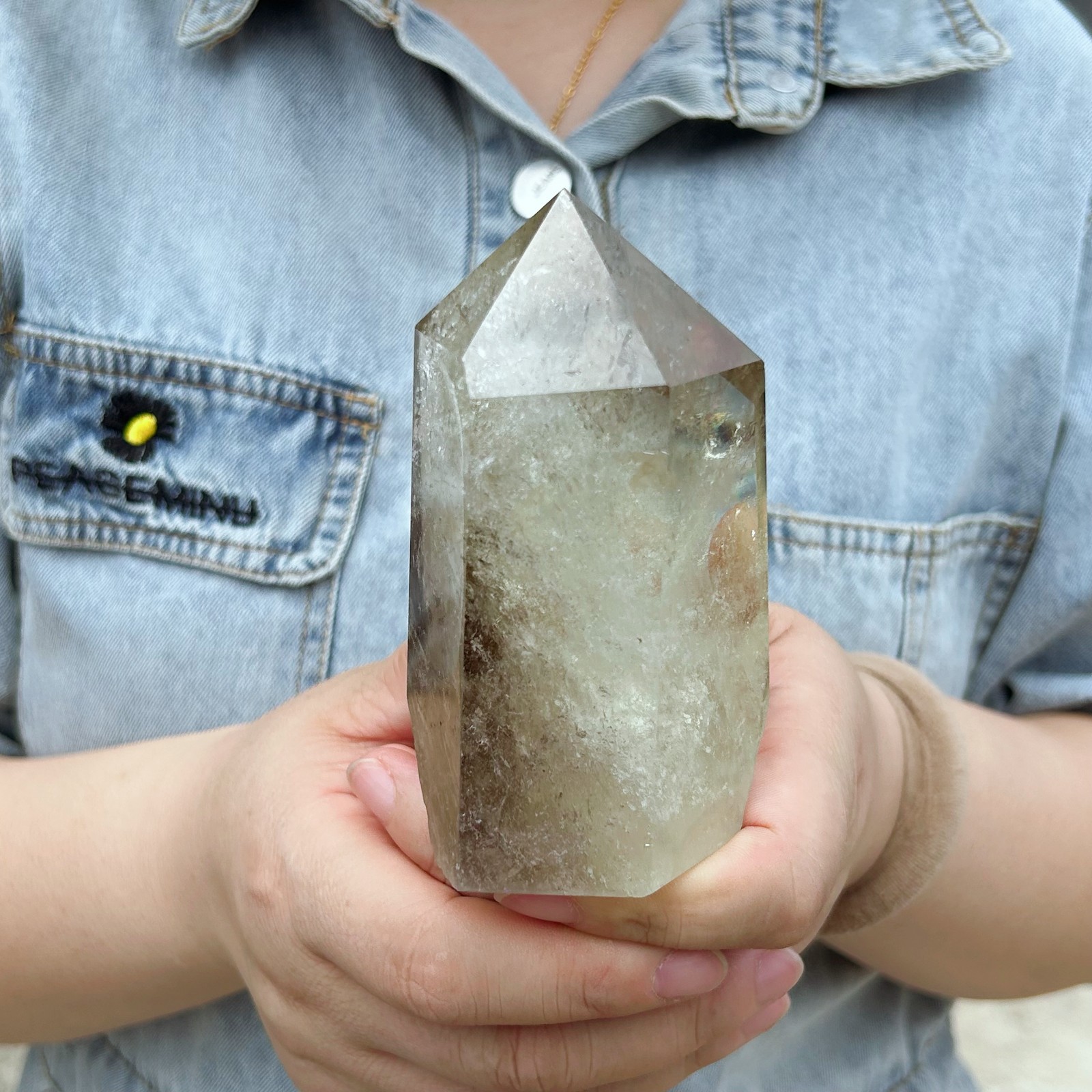 0.97LB Natural Smoky Citrine Quartz Obelisk Crystal Wand Point Healing C2948