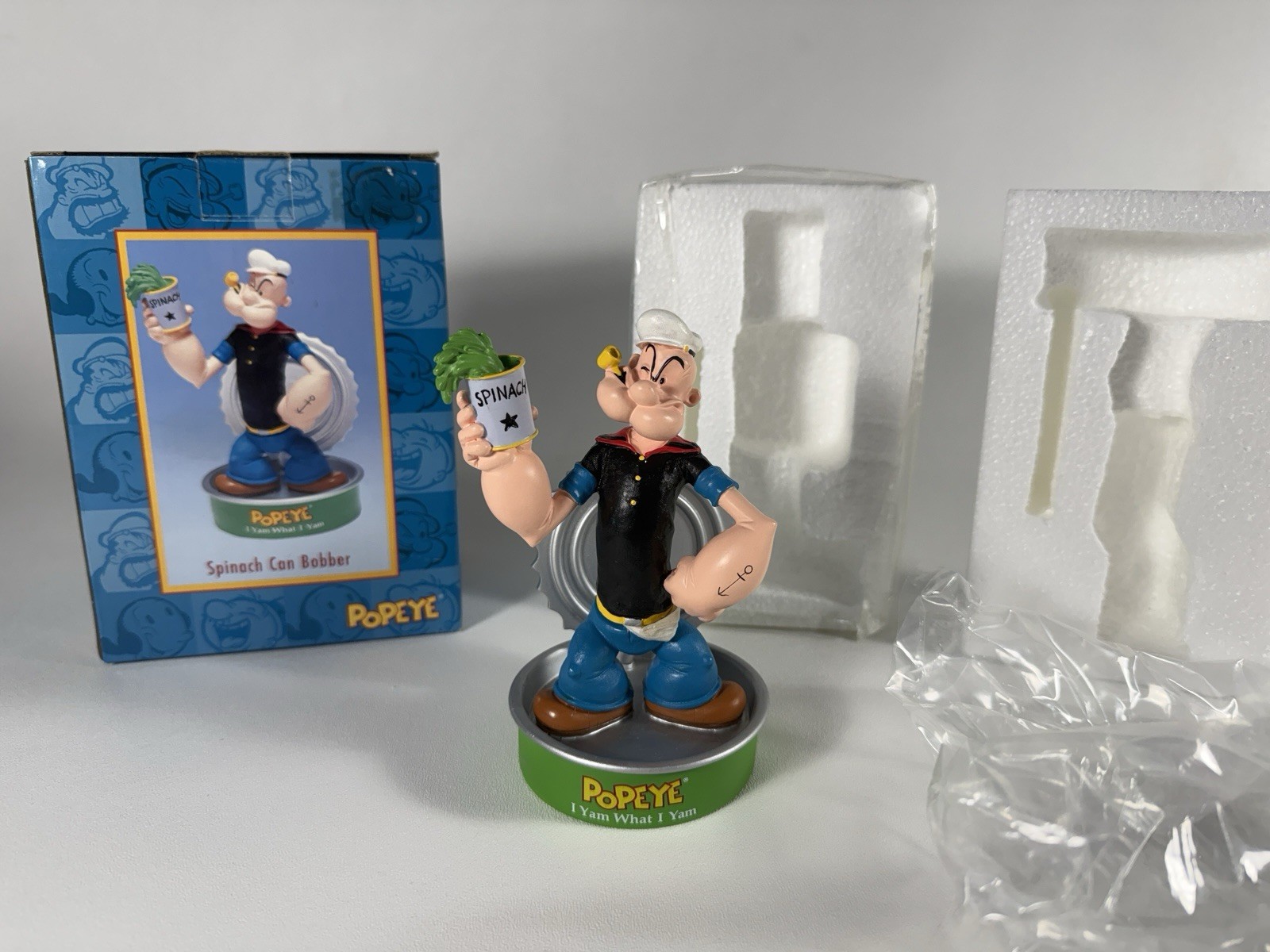 VTG 2002 Popeye Spinach Can Bobber 6” Bobblehead Vandor 81253 w/ Original Box