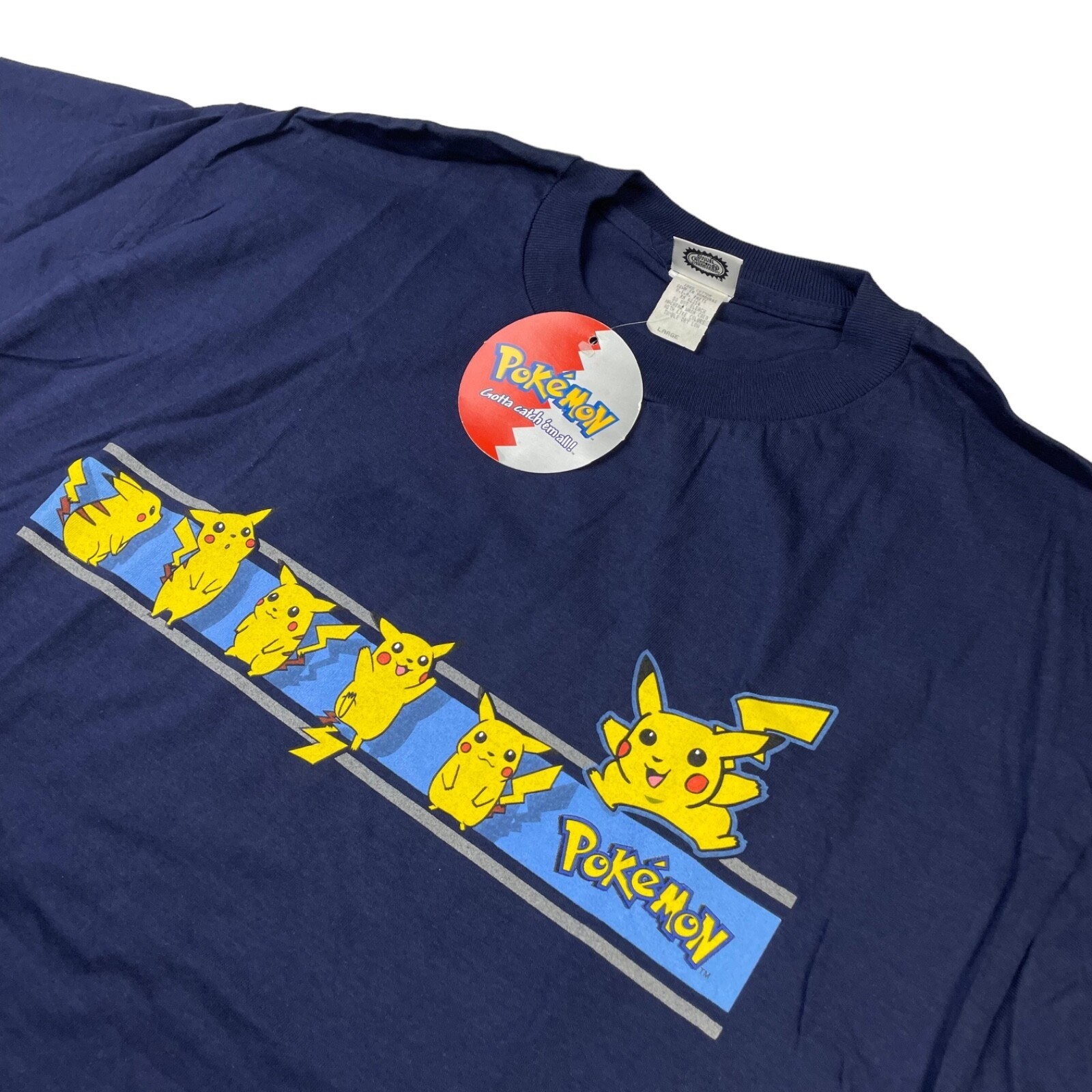VTG NEW 1999 Pokemon Pikachu Nintendo Men's 100% Cotton S/S T-Shirt Navy • Large VTG NEW 1999 Pokemon Pikachu Nintendo Men's 100% Cotton S/S T-Shirt Navy • Large