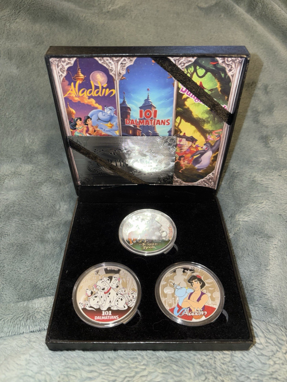 Limited Edition Disney 3 Piece Silver Plated Coin Set. COA, Aladdin, Jungle Book