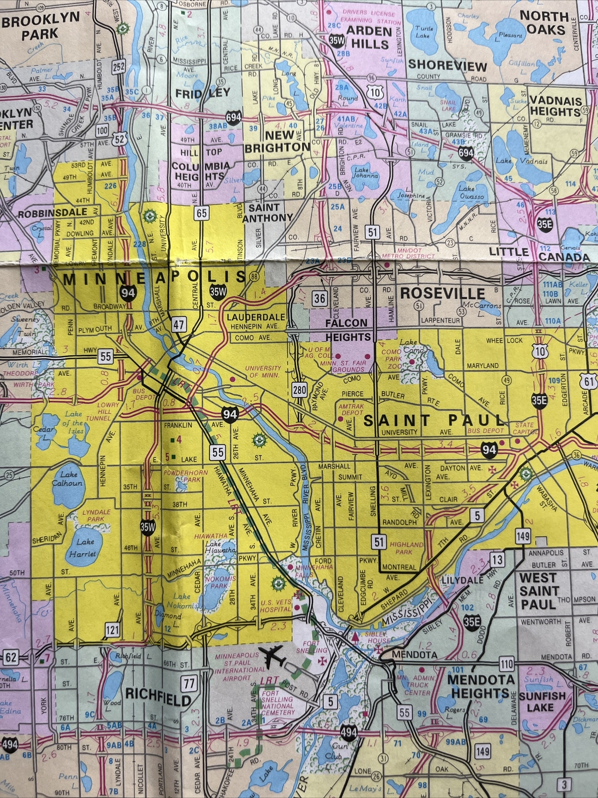 Minnesota MN State Highway Map Road Vintage Twin Cities Winona Mankato St Paul