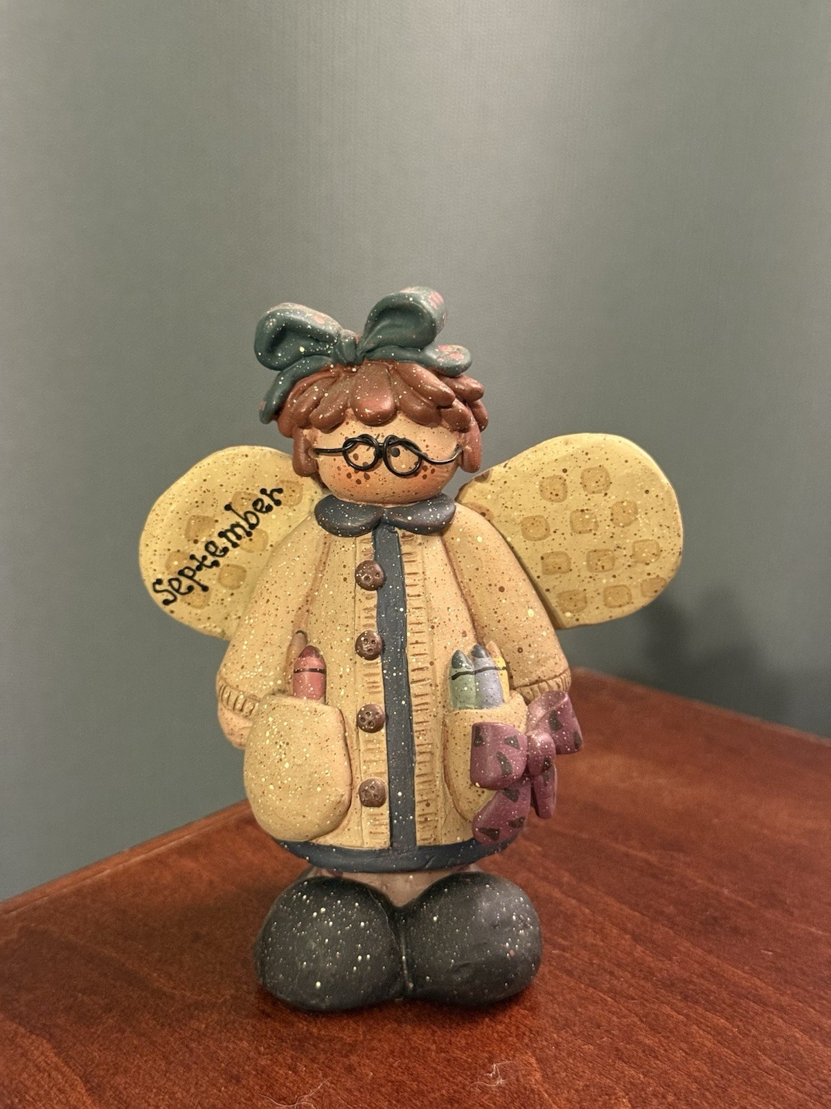 VTG Crazy Mountain September Angel Glasses School Crayons Figurine 3.5 VTG Crazy Mountain September Angel Glasses School Crayons Figurine 3.5