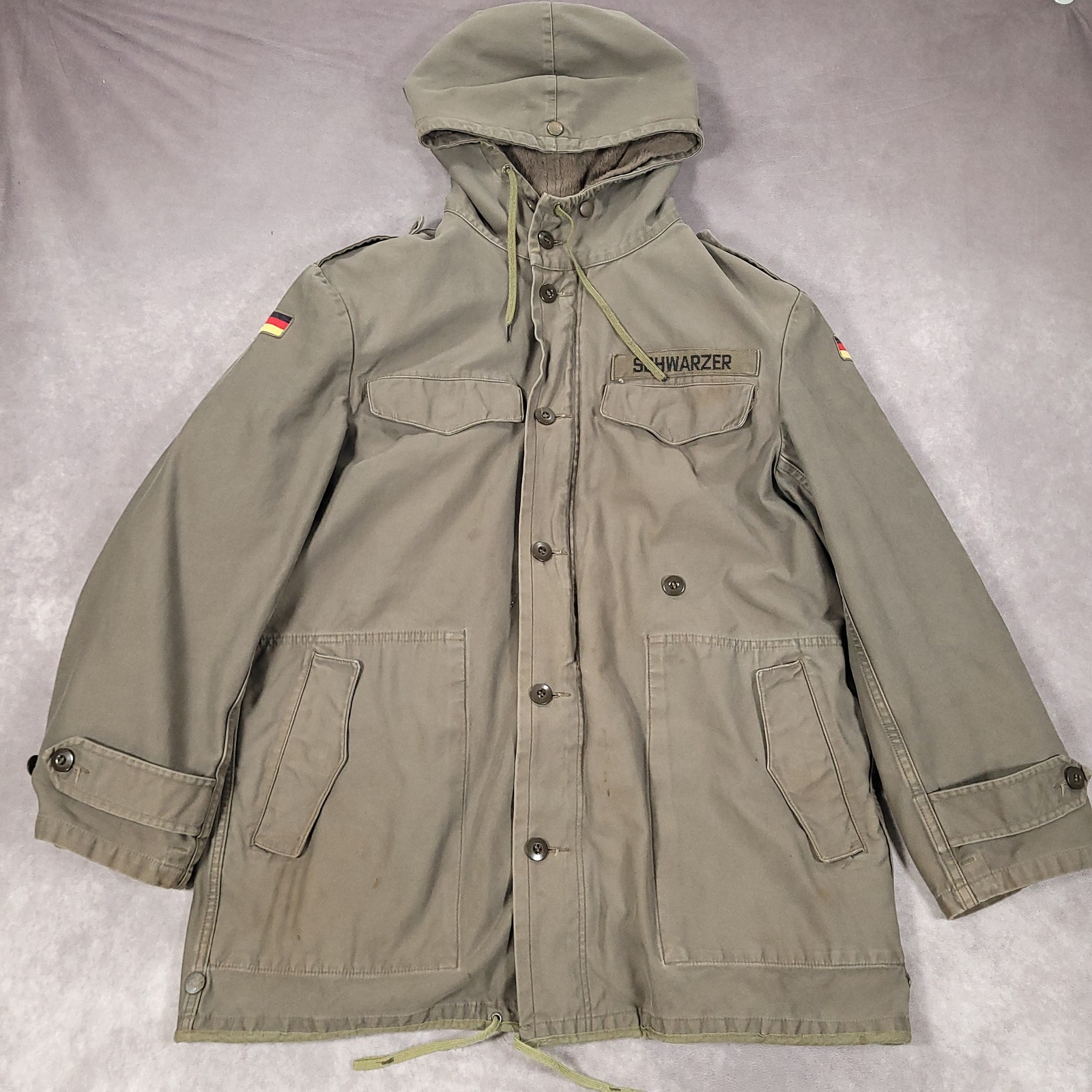 Vintage German Military Jacket Mens Medium Green Scharrer Untergriesbach Army
