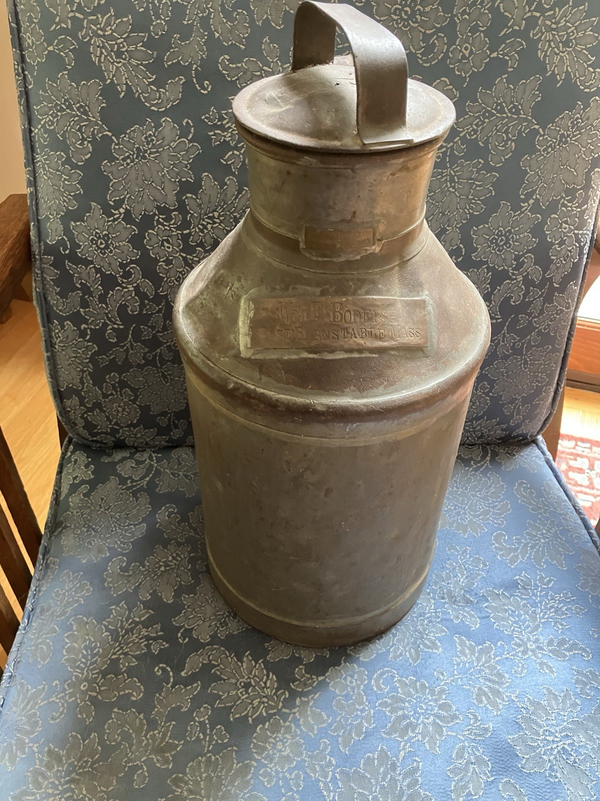 Antique 1800s WM F BODFISH West Barnstable Cape Cod Milk Can Lid Copper Name