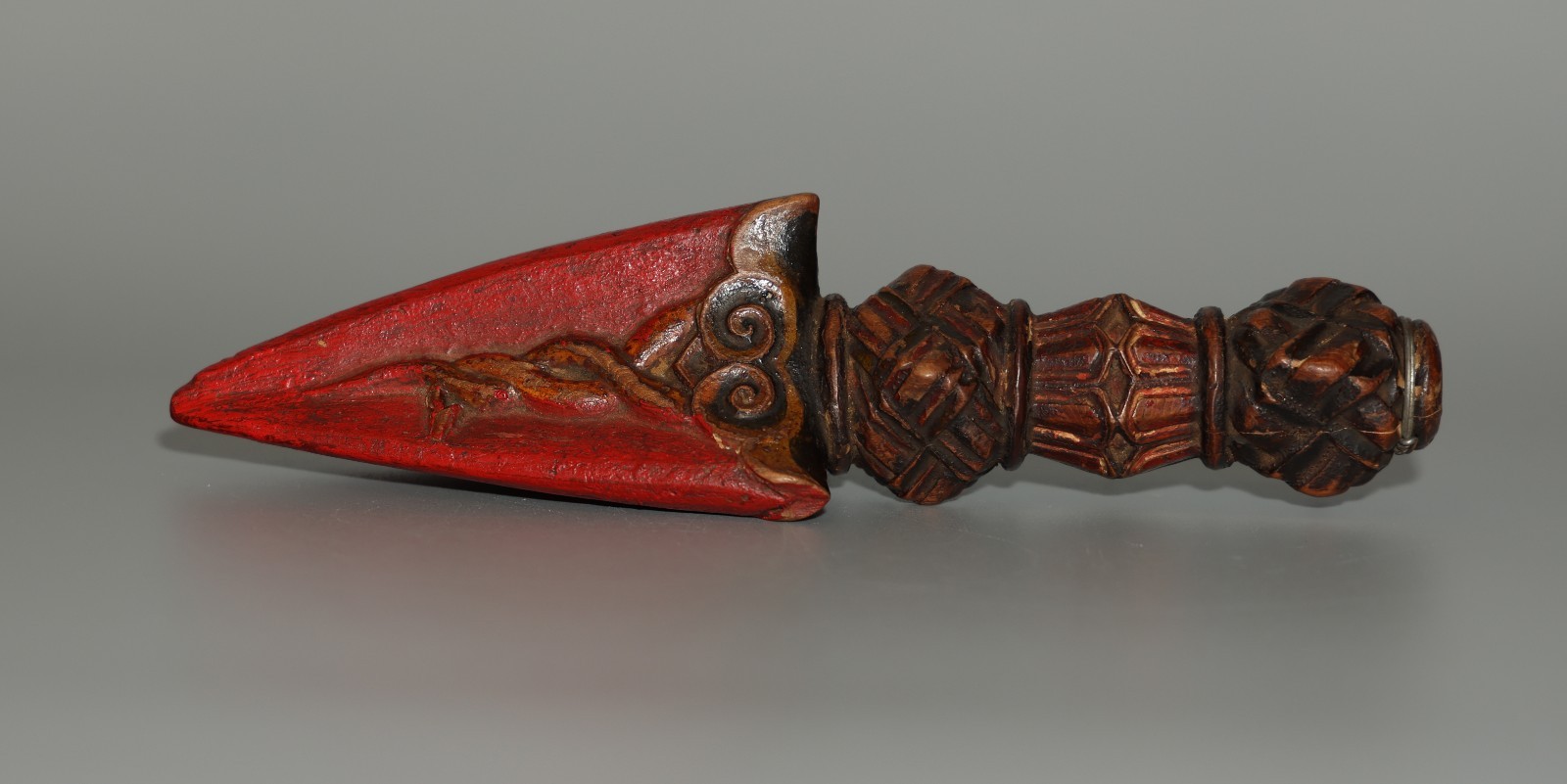 Real Nice Tibet 19th Century Old Antique Buddhist Painted Wood Phurba Amulet