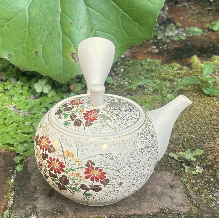 Tokoname Kutani yaki ware Japanese Tea Pot White Flower 320ml Tea Ceremony Japan