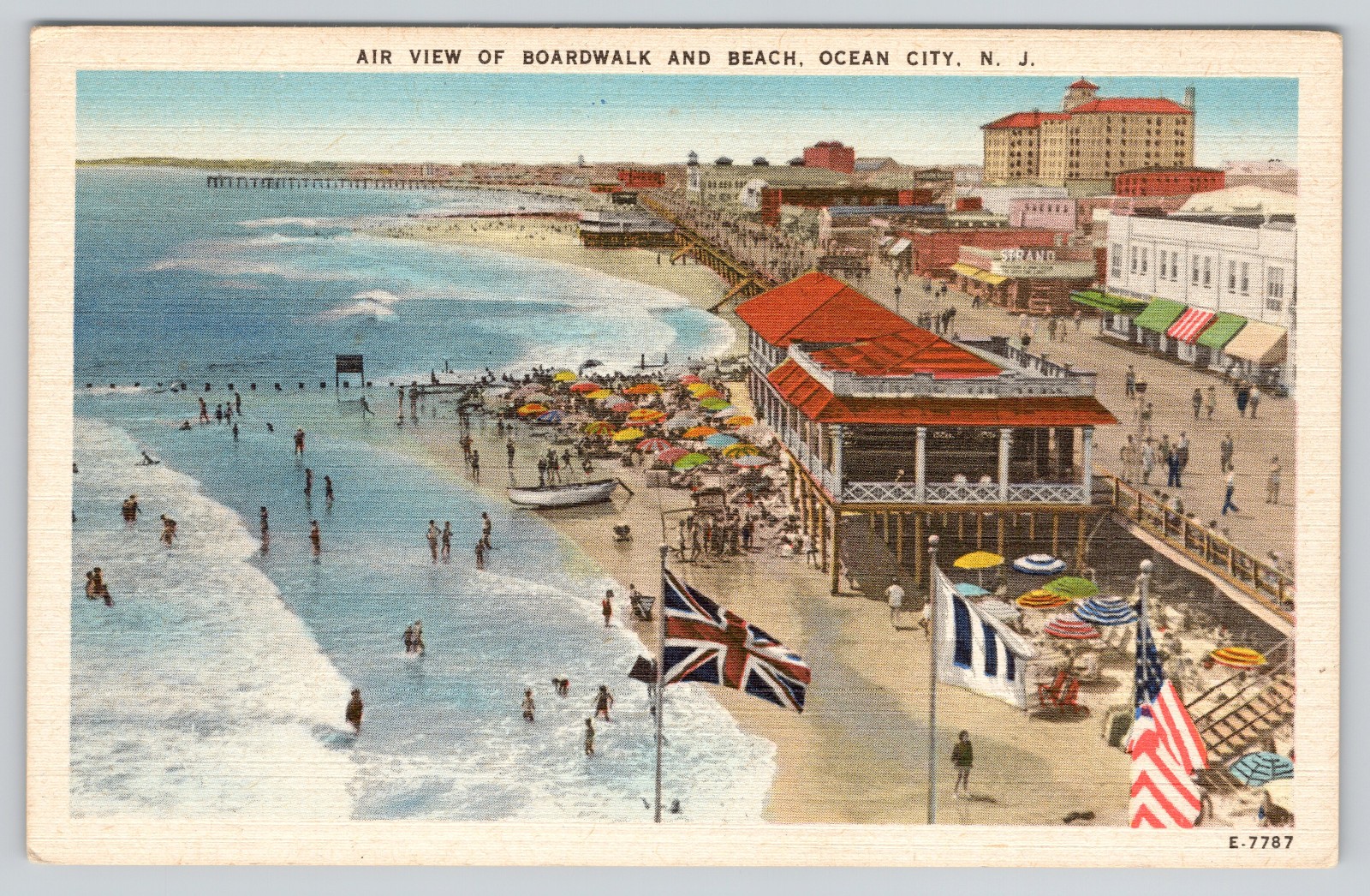 Ocean City NJ Postcard Air View Boardwalk and Beach Scene New Jersey Linen Ocean City NJ Postcard Air View Boardwalk and Beach Scene New Jersey Linen