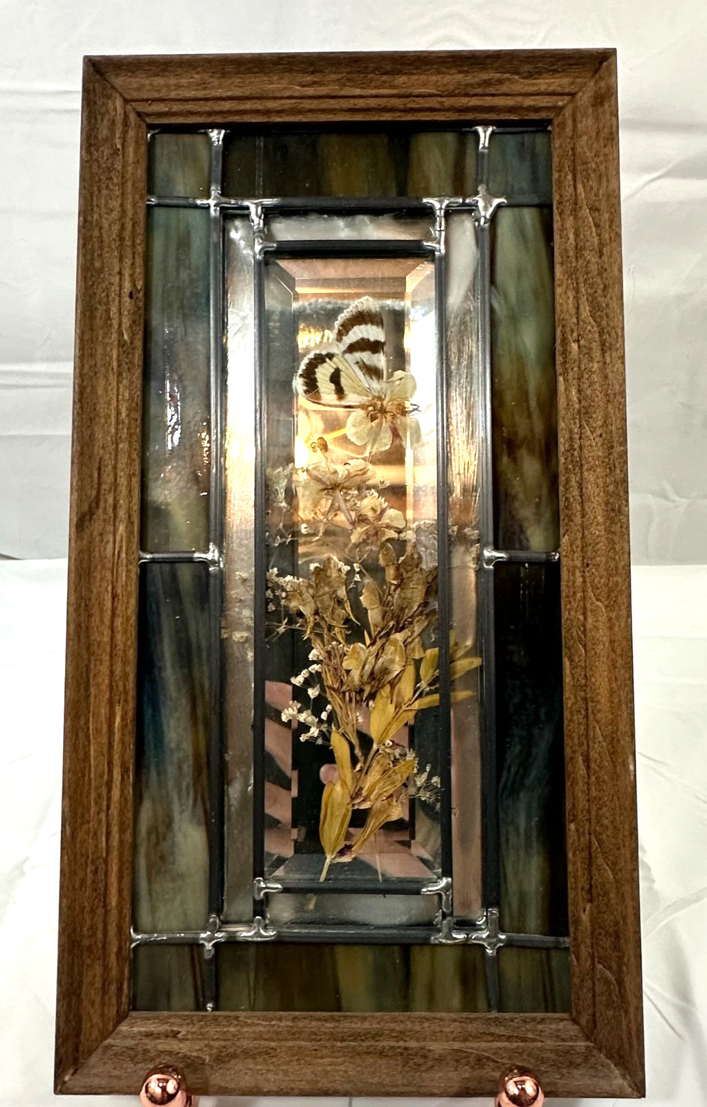 Vintage 1970s Stained Glass Pressed Flower & Butterfly Taxidermy Shadow Box Vintage 1970s Stained Glass Pressed Flower & Butterfly Taxidermy Shadow Box