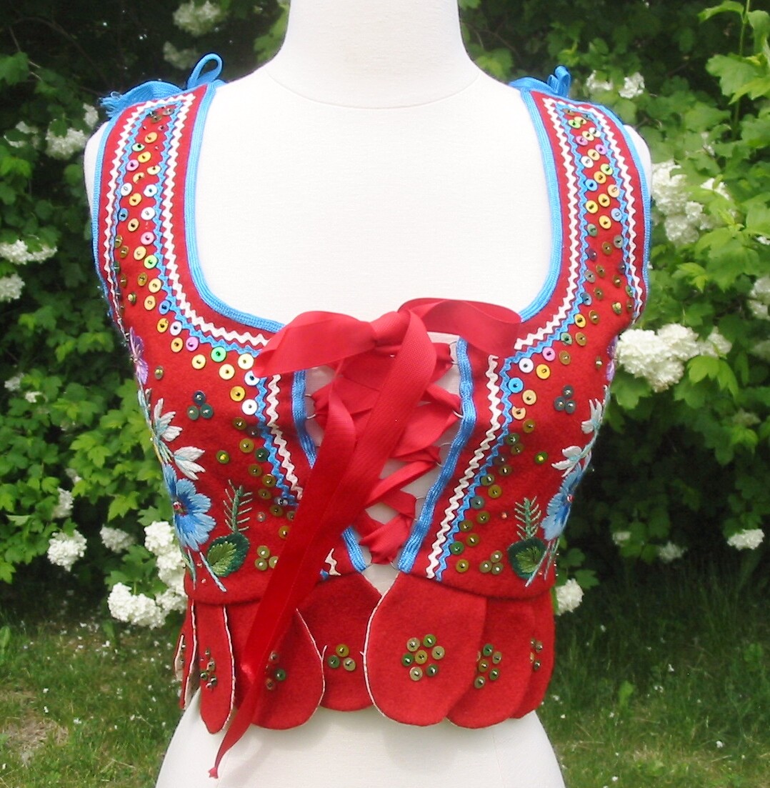 Vintage Polish European Red Wool Beaded Sequins Folk Vest XXS