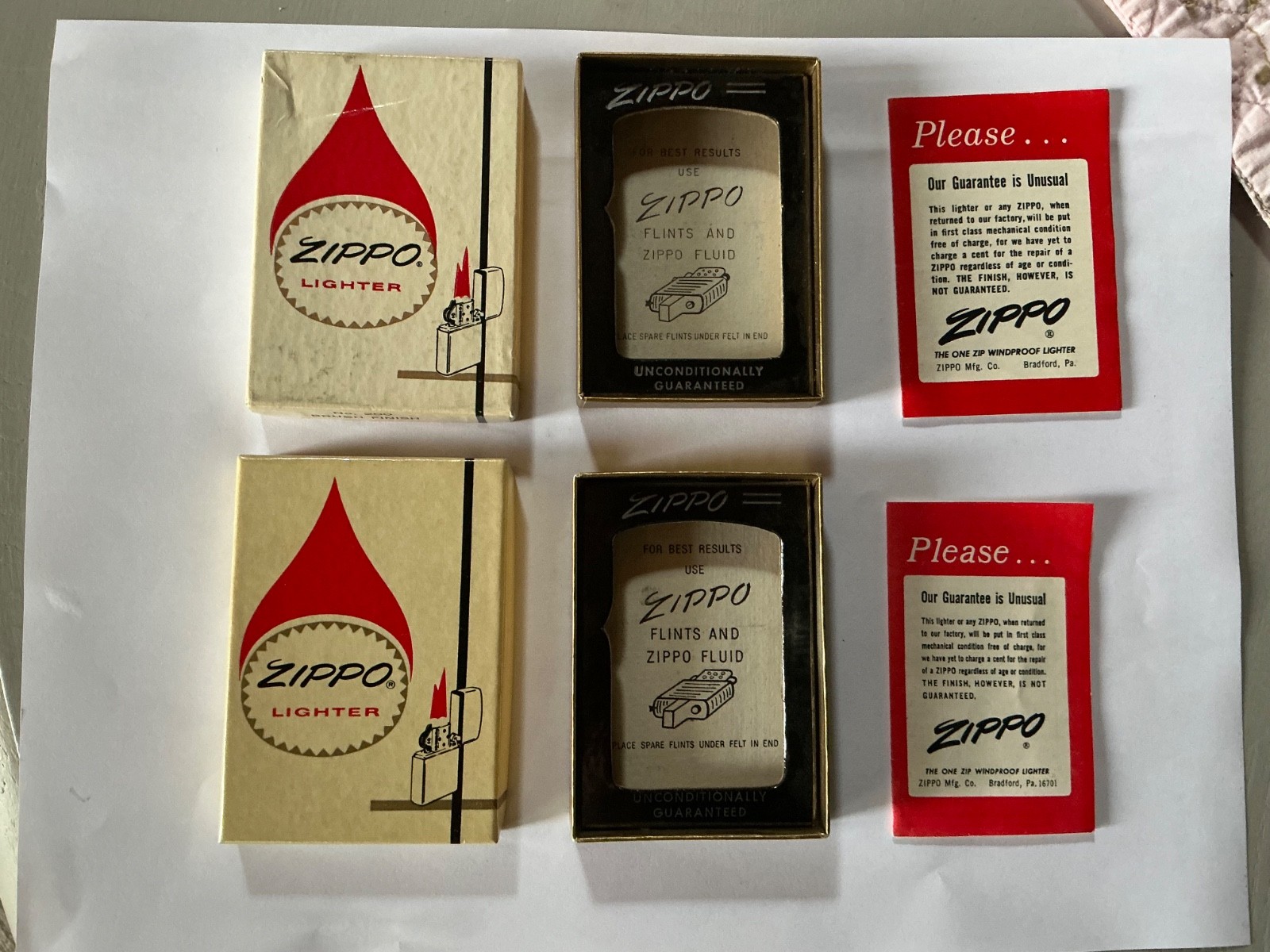 2 1960’s Vintage Zippo Lighter Box ORIGINAL BOXES ONLY With Instructions