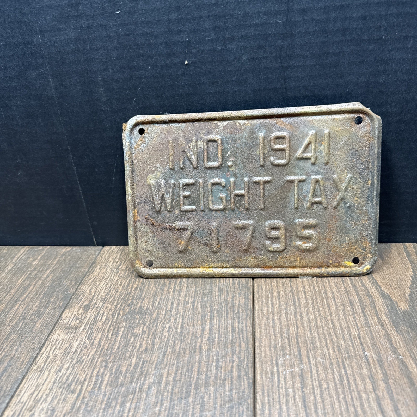 Vintage 1941 Indiana Weight Tax Plate # 71795 Vintage 1941 Indiana Weight Tax Plate # 71795