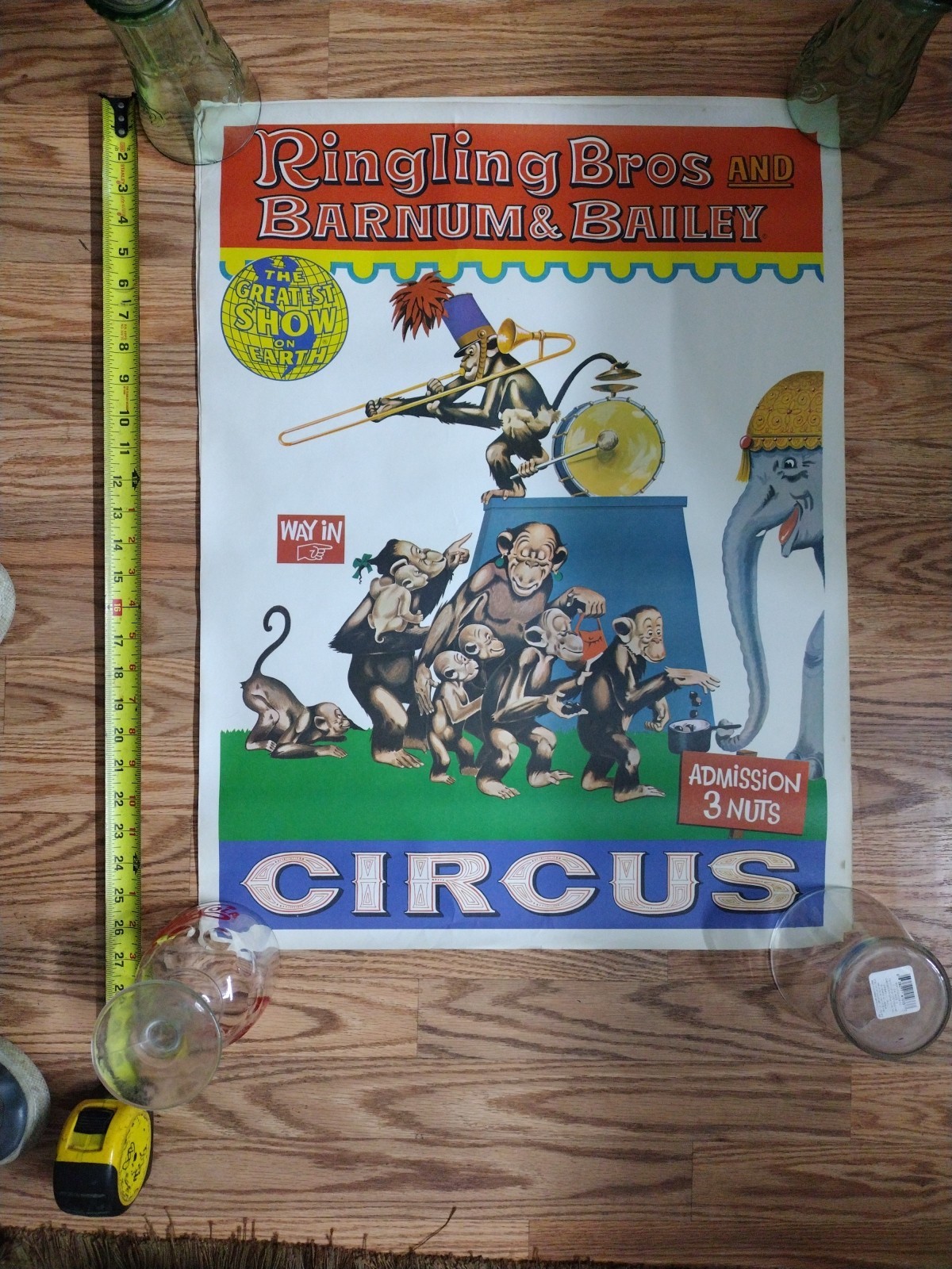 1967 Ringling Bros. and Barnum & Bailey Admission 3 Nuts Large 27 X 20.5 Inch 1967 Ringling Bros. and Barnum & Bailey Admission 3 Nuts Large 27 X 20.5 Inch