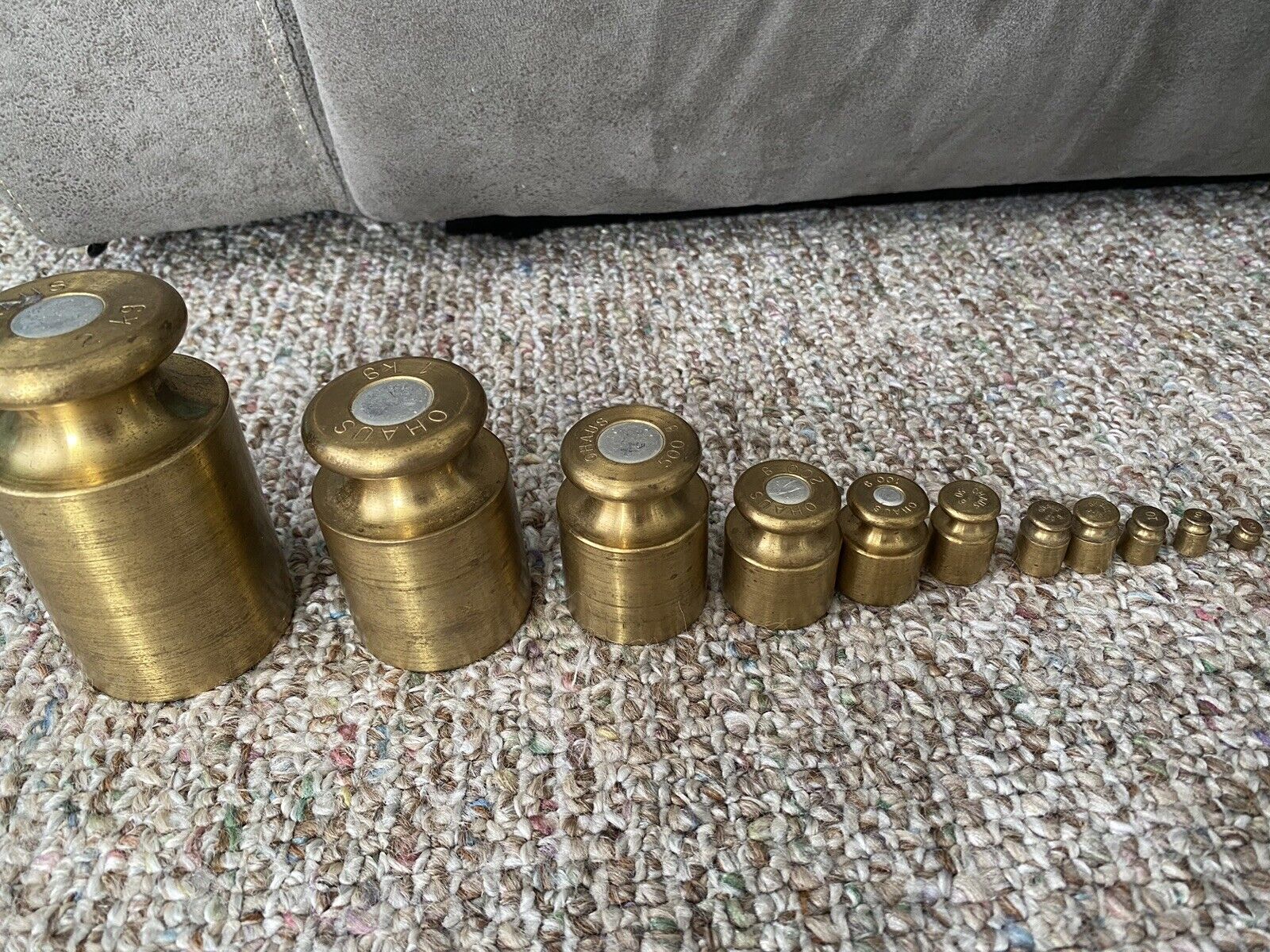 Vintage Ohaus Brass Weights 12 Piece Set