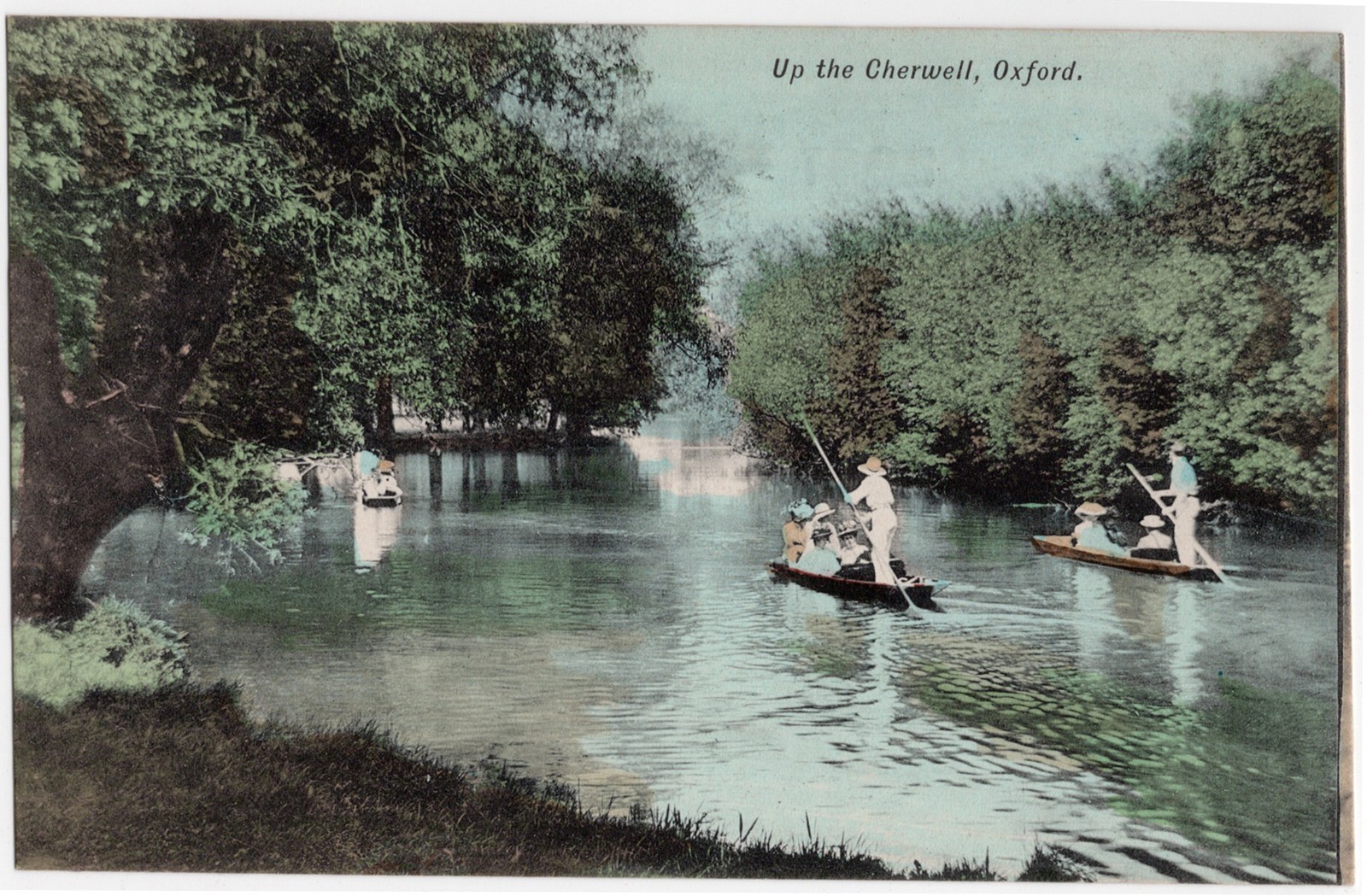 Antique Up The Cherwell Oxford England River Boating Postcard Oxford Series
