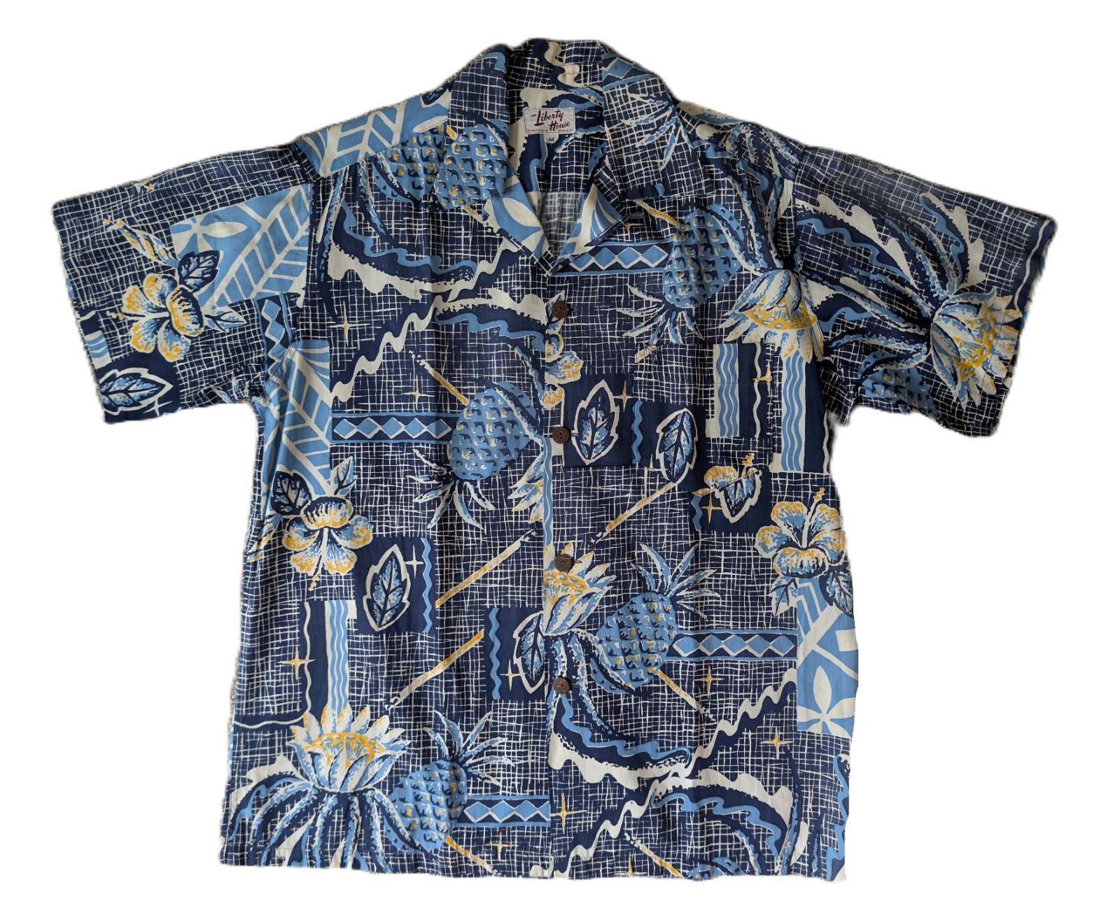 Vintage 1950s The Liberty House Hawaiian Shirt Pineapple Floral Blue sz Medium Vintage 1950s The Liberty House Hawaiian Shirt Pineapple Floral Blue sz Medium