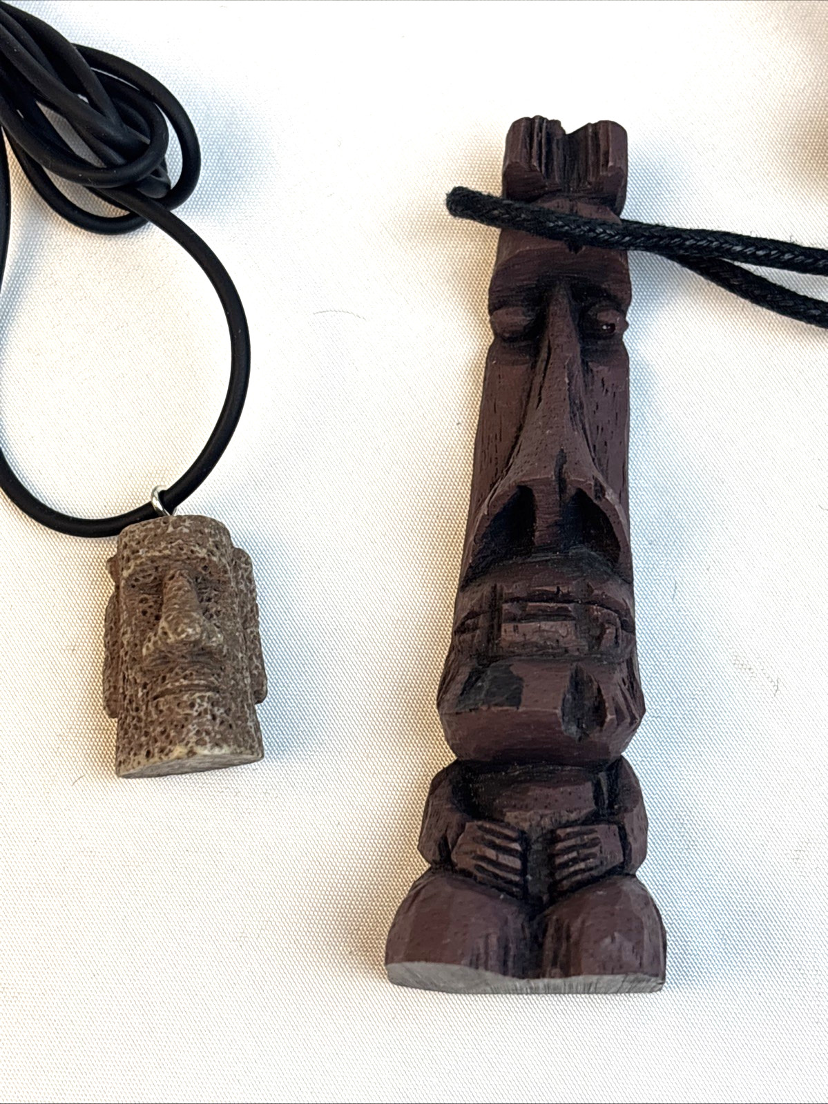 2 Tiki Pendants Moai Necklaces Resin Brown tiki bar Aloha Wear Hukilau Mai Kai