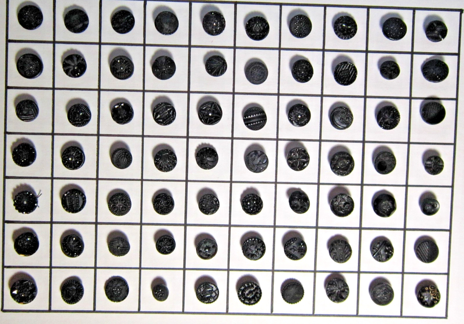 Antique Victorian CZECH Black Glass Button Lot ~ Small Flower Mixed Design 70 pc