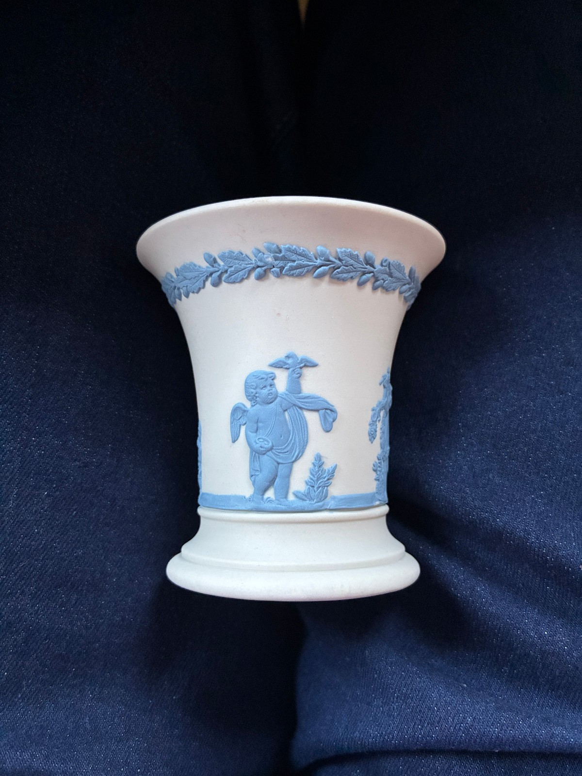 1980 Wedgwood Blue on White - Jasperware Vase 3.5 1980 Wedgwood Blue on White - Jasperware Vase 3.5