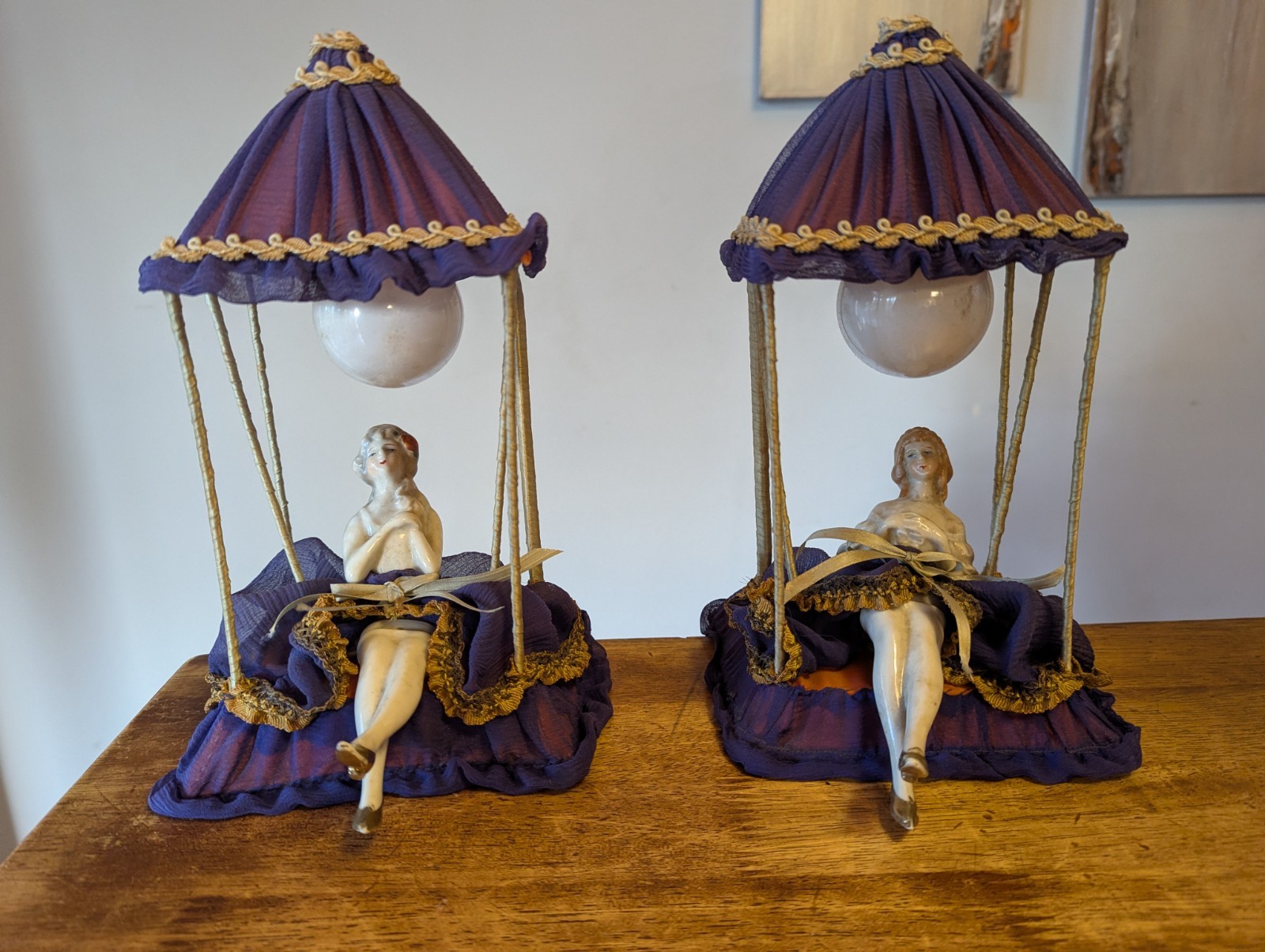 Antique Boudoir Porcelain Lady Lamps, Made In Japan Set Of 2 Antique Boudoir Porcelain Lady Lamps, Made In Japan Set Of 2